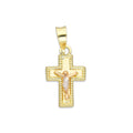 LPEDJ020 Dije Troquelado Oro Sólido 14K Florentino Mini Crucifijo Perl 9.5 mm x 2.1 cm