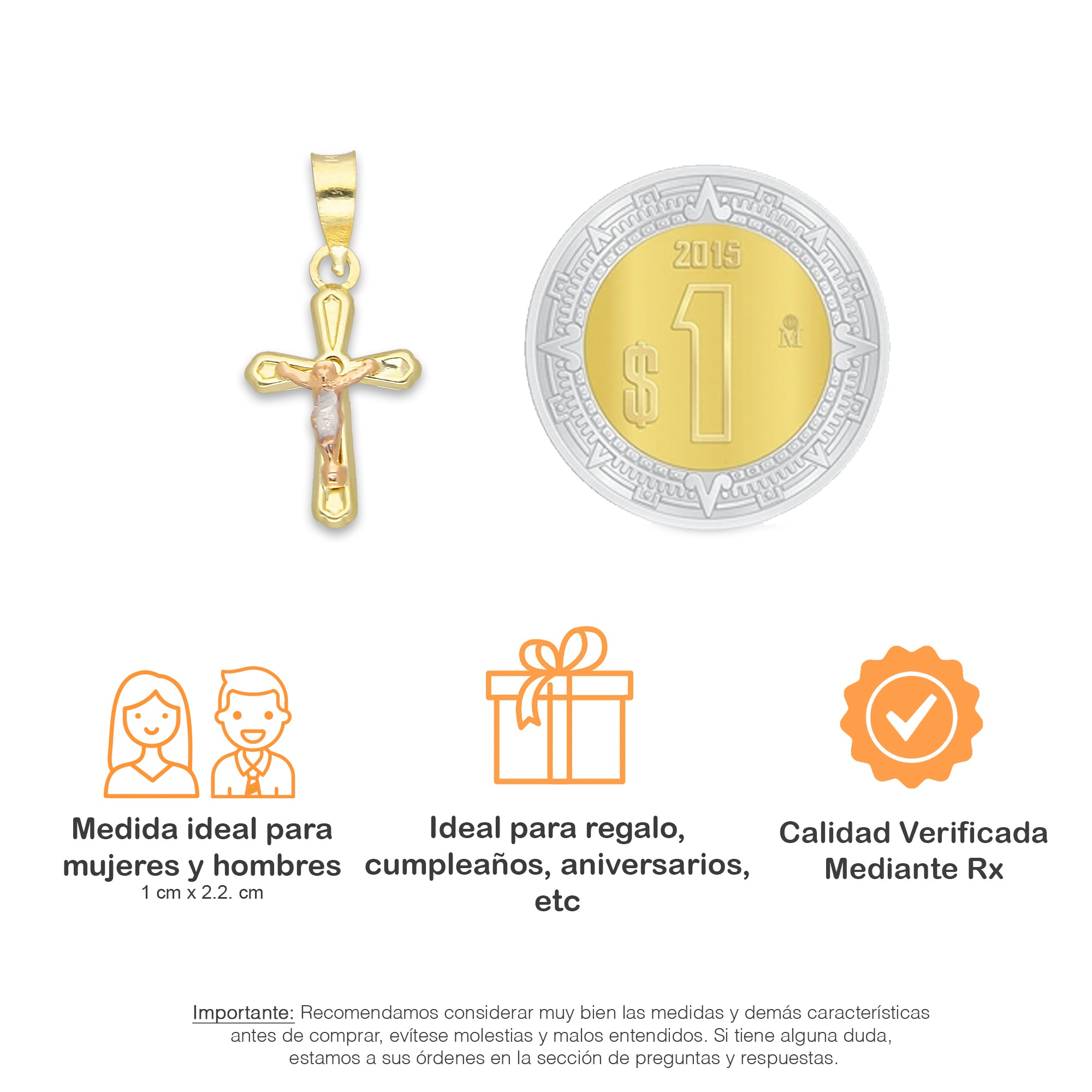 LPEDJ021 Dije Troquelado Oro Sólido 14K Florentino Mini Crucifijo Slim 1 cm x 2.2. cm