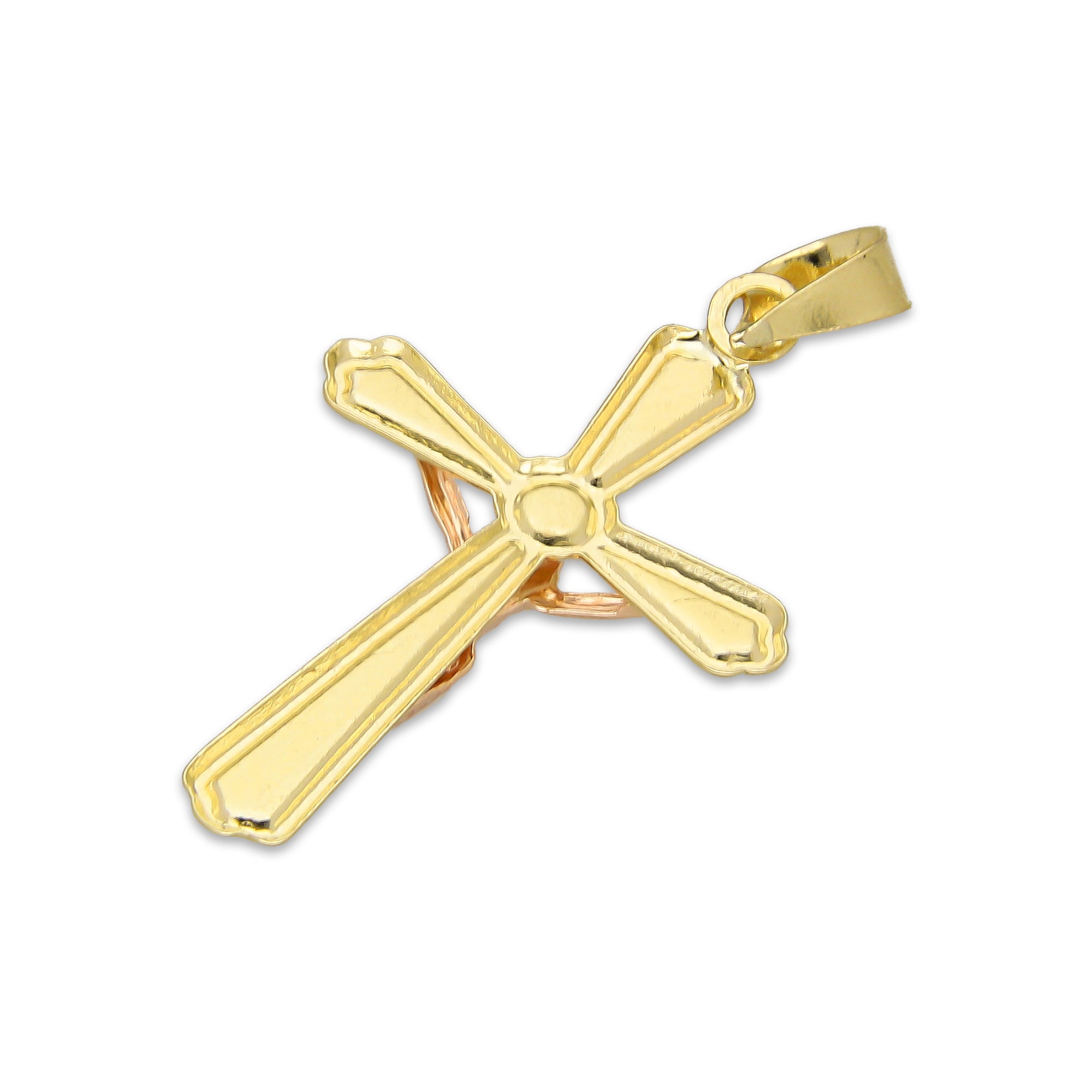 LPEDJ022 Dije Troquelado Oro Sólido 14K Florentino Crucifijo Slim Grande 2.1 cm x 3.1 cm