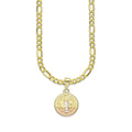 LPEDP006 Cadena Oro Sólido 10K + Dije Medalla Redonda Troquelada Oro Sólido 14K Florentino San Benito 1.1 cm x 1.9 cm 2533033783
