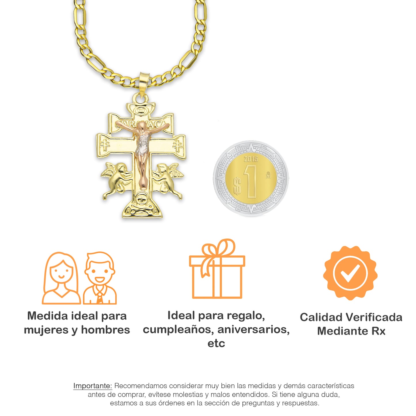 LPEDP007 Cadena Oro Sólido 10K + Dije Troquelado Oro Sólido 14K Florentino Crucifijo Cruz Caravaca 2.3 cm x 4 cm 4293607528