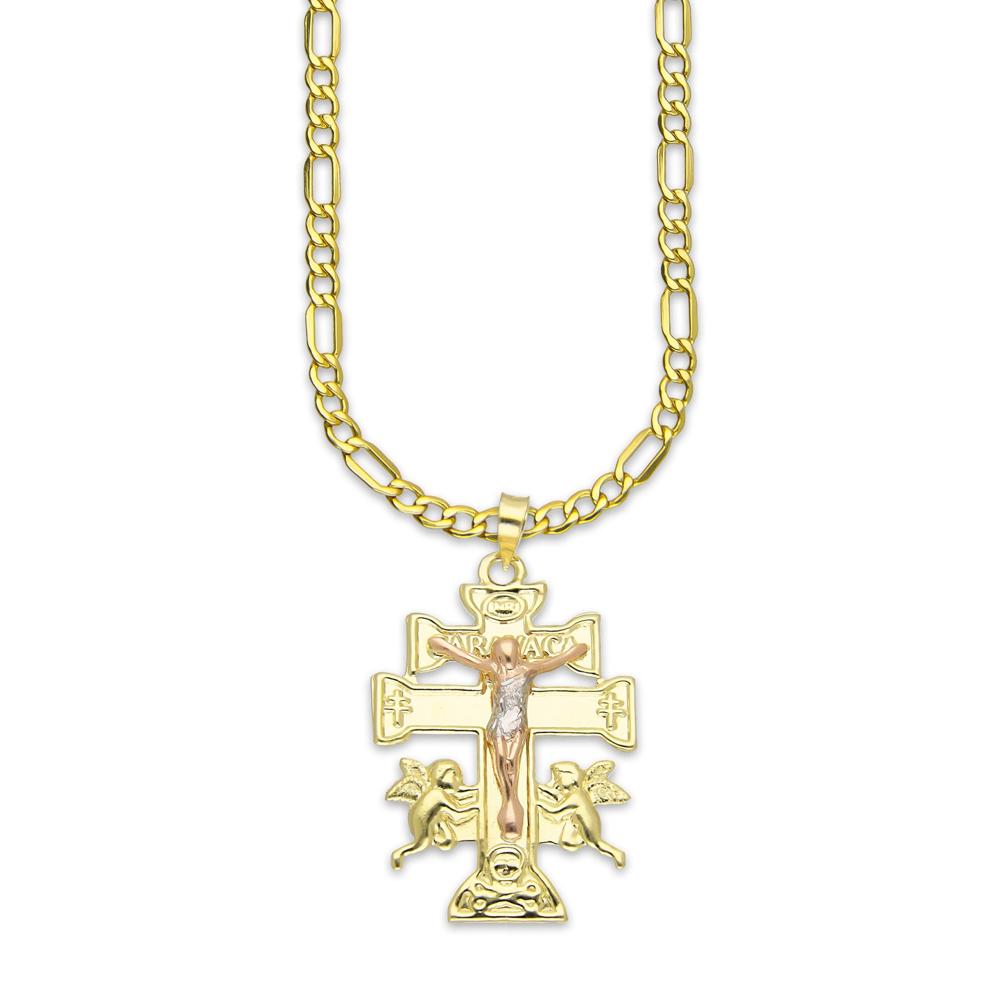 LPEDP007 Cadena Oro Sólido 10K + Dije Troquelado Oro Sólido 14K Florentino Crucifijo Cruz Caravaca 2.3 cm x 4 cm 4293607528