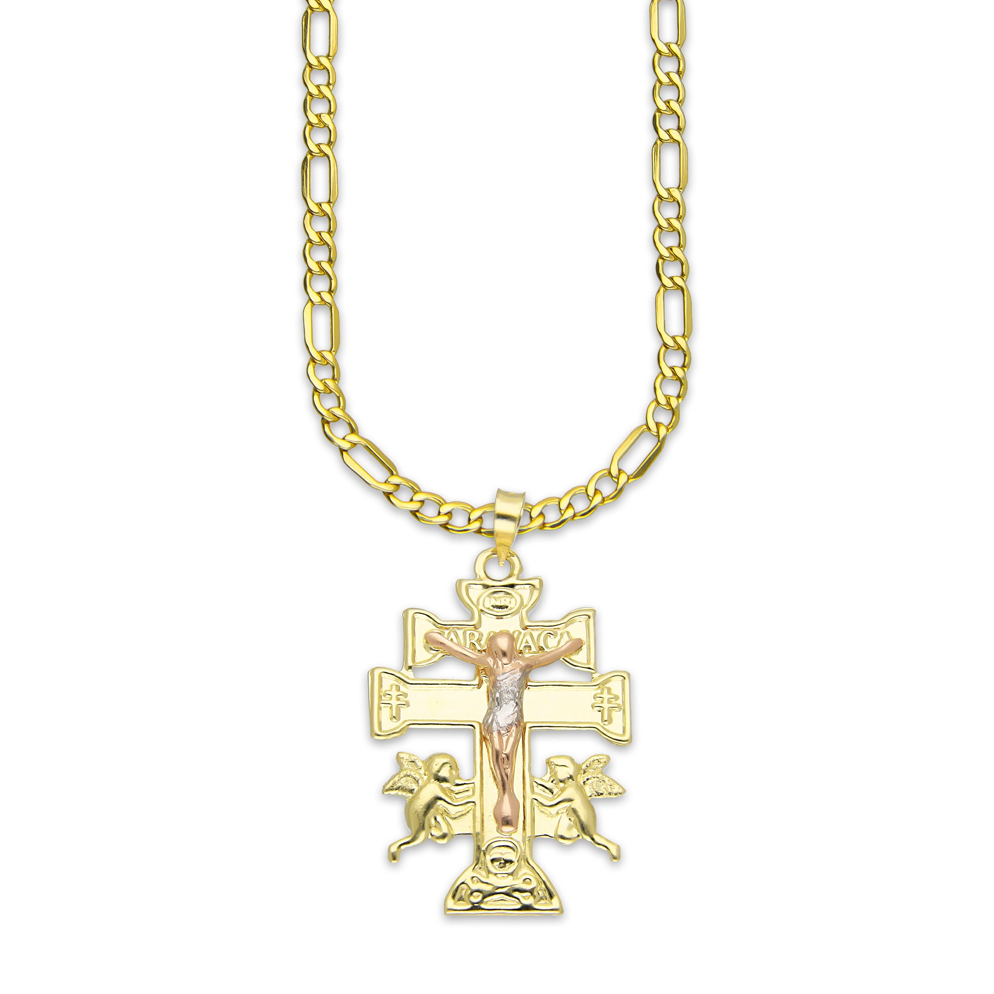 LPEDP007 Cadena Oro Sólido 10K + Dije Troquelado Oro Sólido 14K Florentino Crucifijo Cruz Caravaca 2.3 cm x 4 cm 4293607528