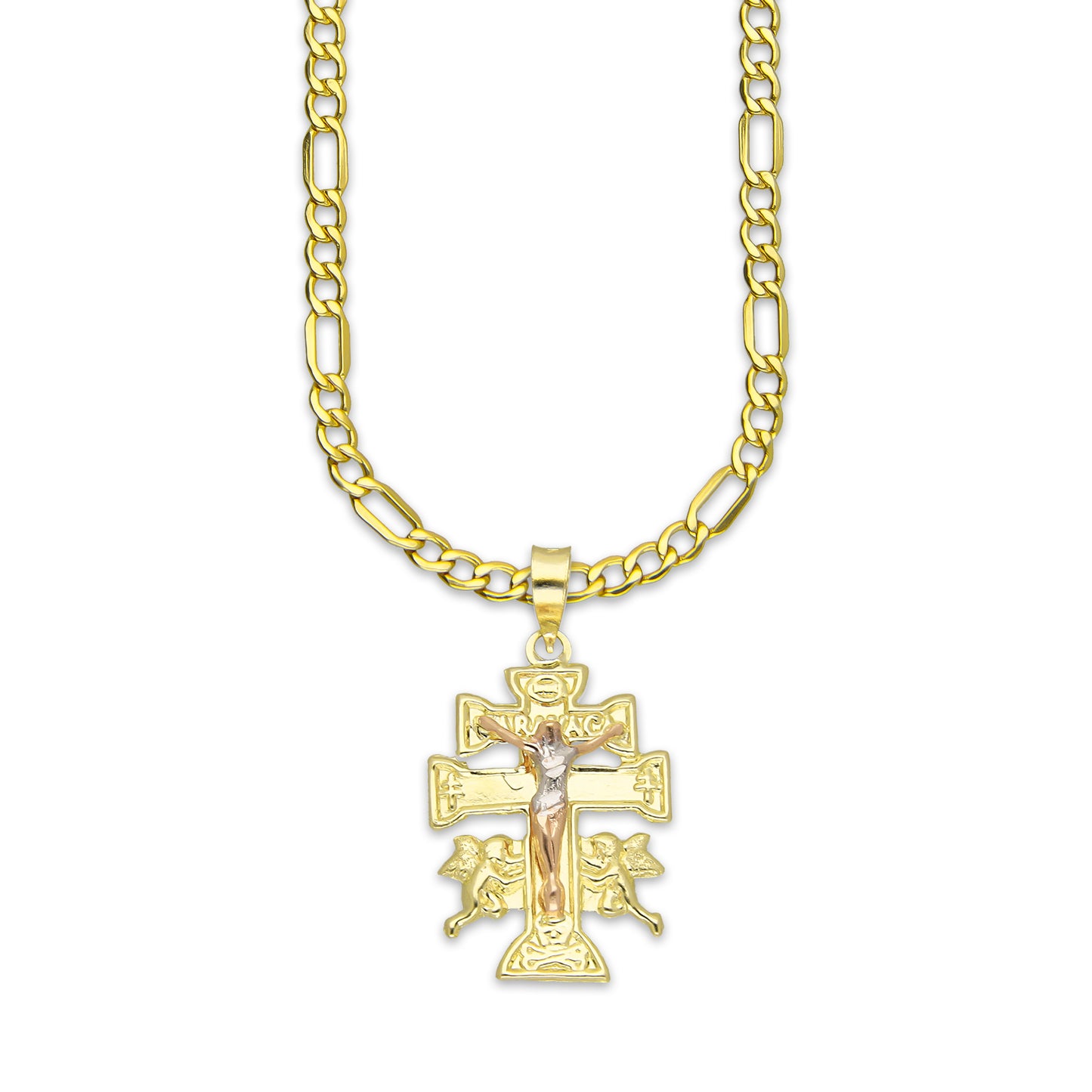 LPEDP008 Cadena Oro Sólido 10K + Dije Troquelado Oro Sólido 14K Florentino Crucifijo Cruz Caravaca 1.5 cm x 2.9 cm 4293581800