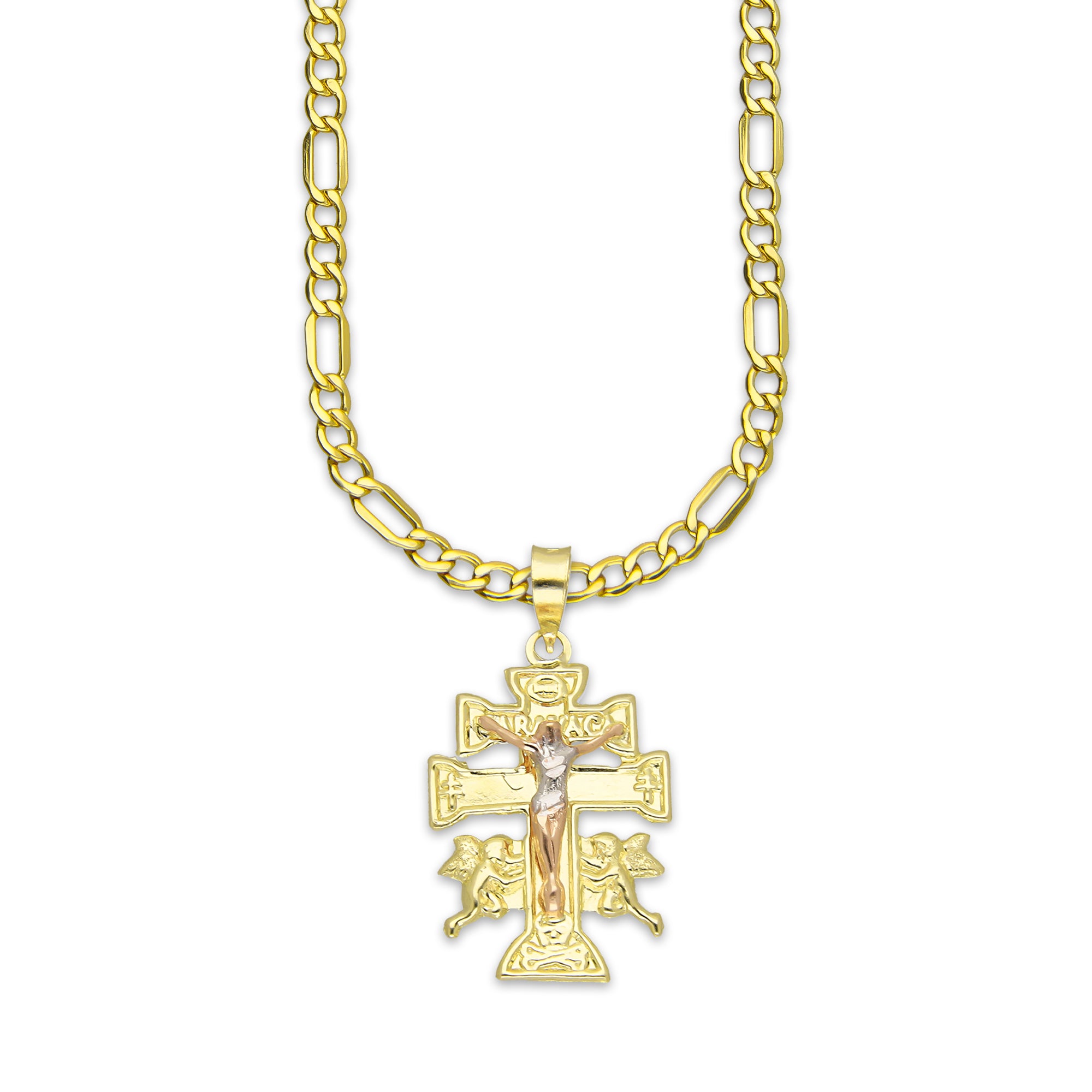 LPEDP008 Cadena Oro Sólido 10K + Dije Troquelado Oro Sólido 14K Florentino Crucifijo Cruz Caravaca 1.5 cm x 2.9 cm 4293581800