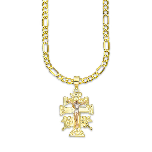 LPEDP008 Cadena Oro Sólido 10K + Dije Troquelado Oro Sólido 14K Florentino Crucifijo Cruz Caravaca 1.5 cm x 2.9 cm 4293581800