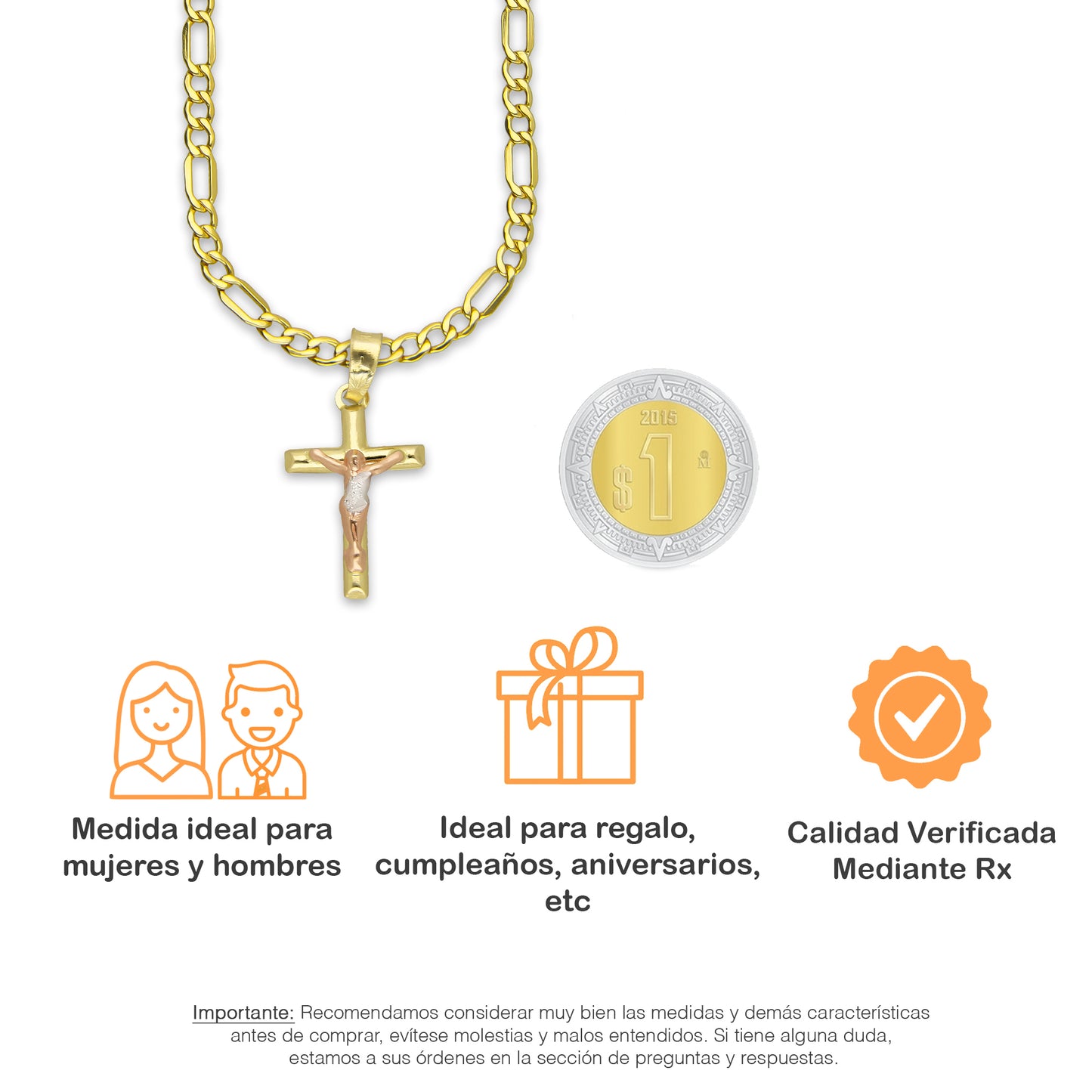 LPEDP011 Cadena Oro Sólido 10K + Dije Troquelado Oro Sólido 14K Florentino Crucifijo Cruz Media Caña con Cristo 1.2 cm x 2.5 cm 4293685406