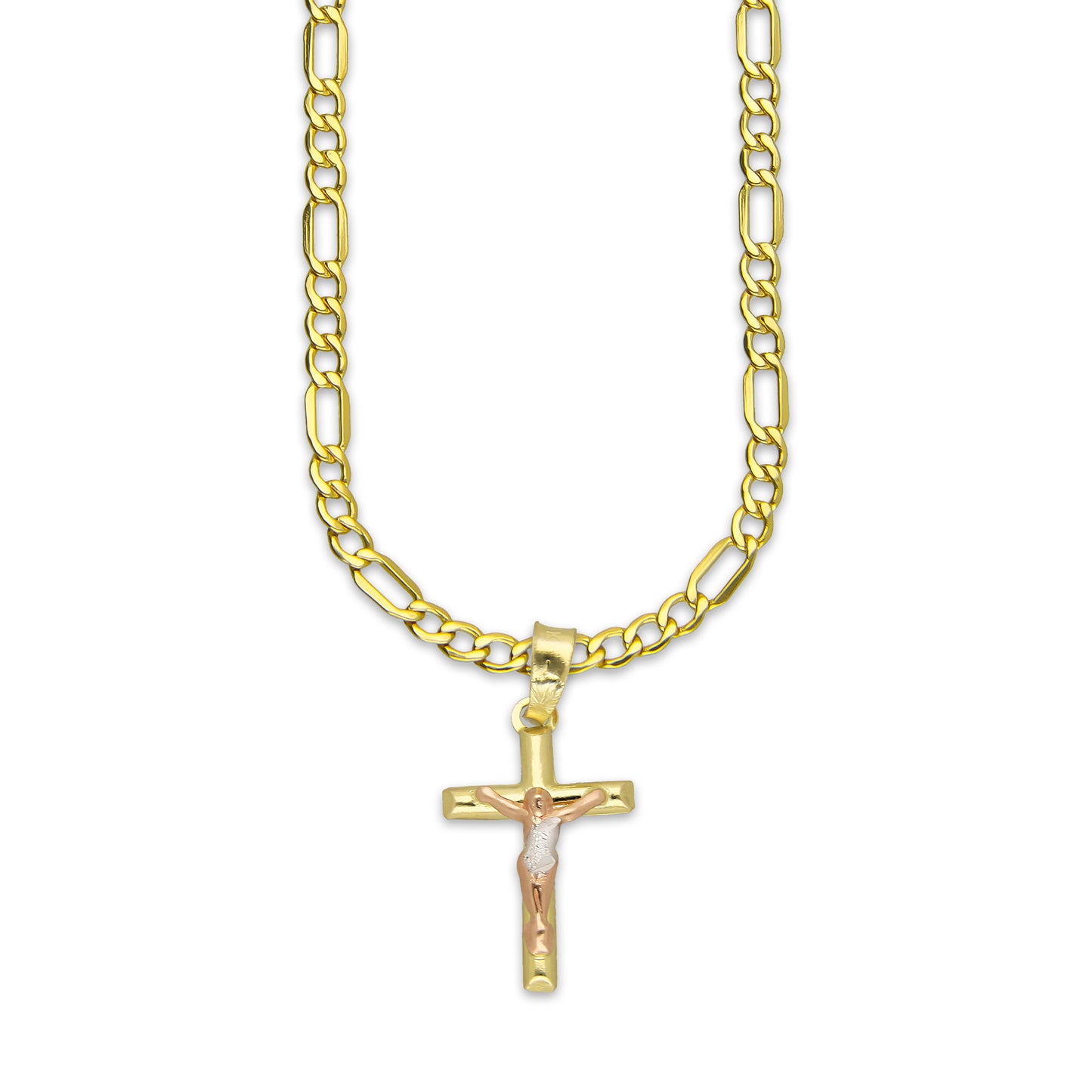 LPEDP011 Cadena Oro Sólido 10K + Dije Troquelado Oro Sólido 14K Florentino Crucifijo Cruz Media Caña con Cristo 1.2 cm x 2.5 cm 4293685406