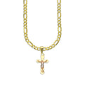 LPEDP012 Cadena Oro Sólido 10K + Dije Troquelado Oro Sólido 14K Florentino Crucifijo Cruz Lisa Goth con Cristo 1 cm x 2.4 cm 4293607530