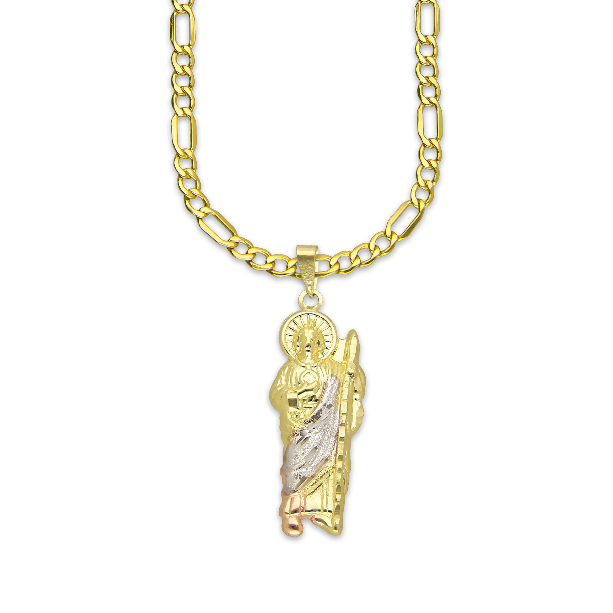 LPEDP015 Cadena Oro Sólido 10K + Dije Troquelado Oro Sólido 14K Florentino San Judas Tadeo 1.1 cm x 3.6 cm 4293749930
