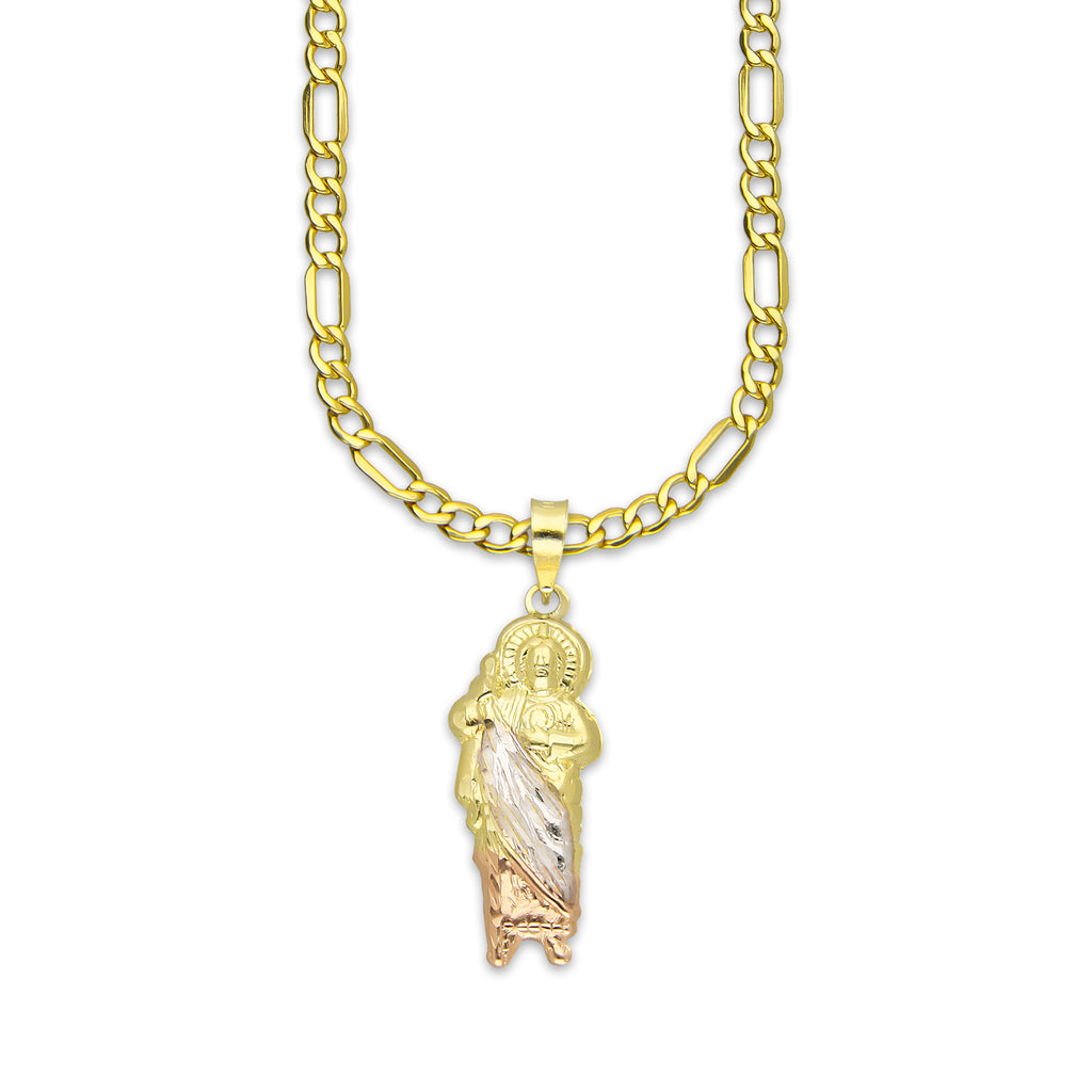 LPEDP016 Cadena Oro Sólido 10K + Dije Troquelado Oro Sólido 14K Florentino San Judas Tadeo 1 cm x 3.1 cm 4293672532