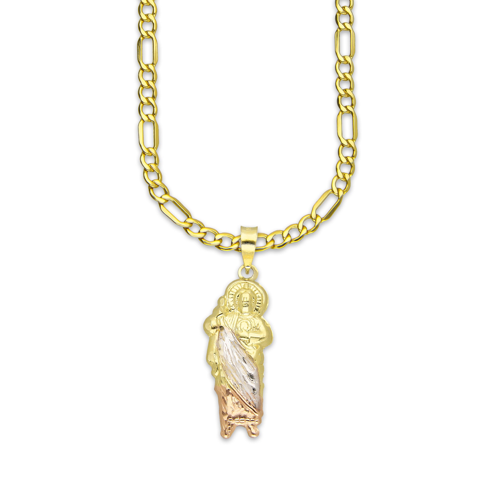 LPEDP016 Cadena Oro Sólido 10K + Dije Troquelado Oro Sólido 14K Florentino San Judas Tadeo 1 cm x 3.1 cm 4293672532