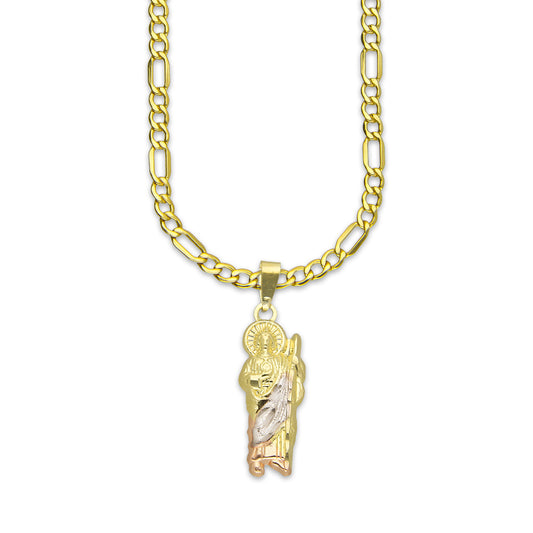 LPEDP017 Cadena Oro Sólido 10K + Dije Troquelado Oro Sólido 14K Florentino San Judas Tadeo 8 mm x 2.8 cm 4293581802