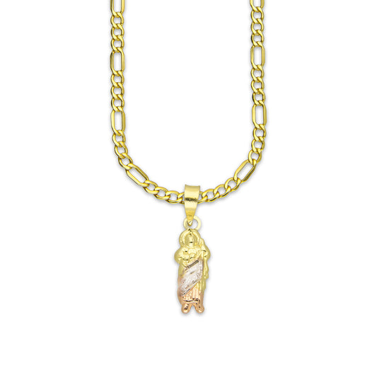 LPEDP018 Cadena Oro Sólido 10K + Dije Troquelado Oro Sólido 14K Florentino San Judas Tadeo 6 mm x 2.3 cm 4293711208
