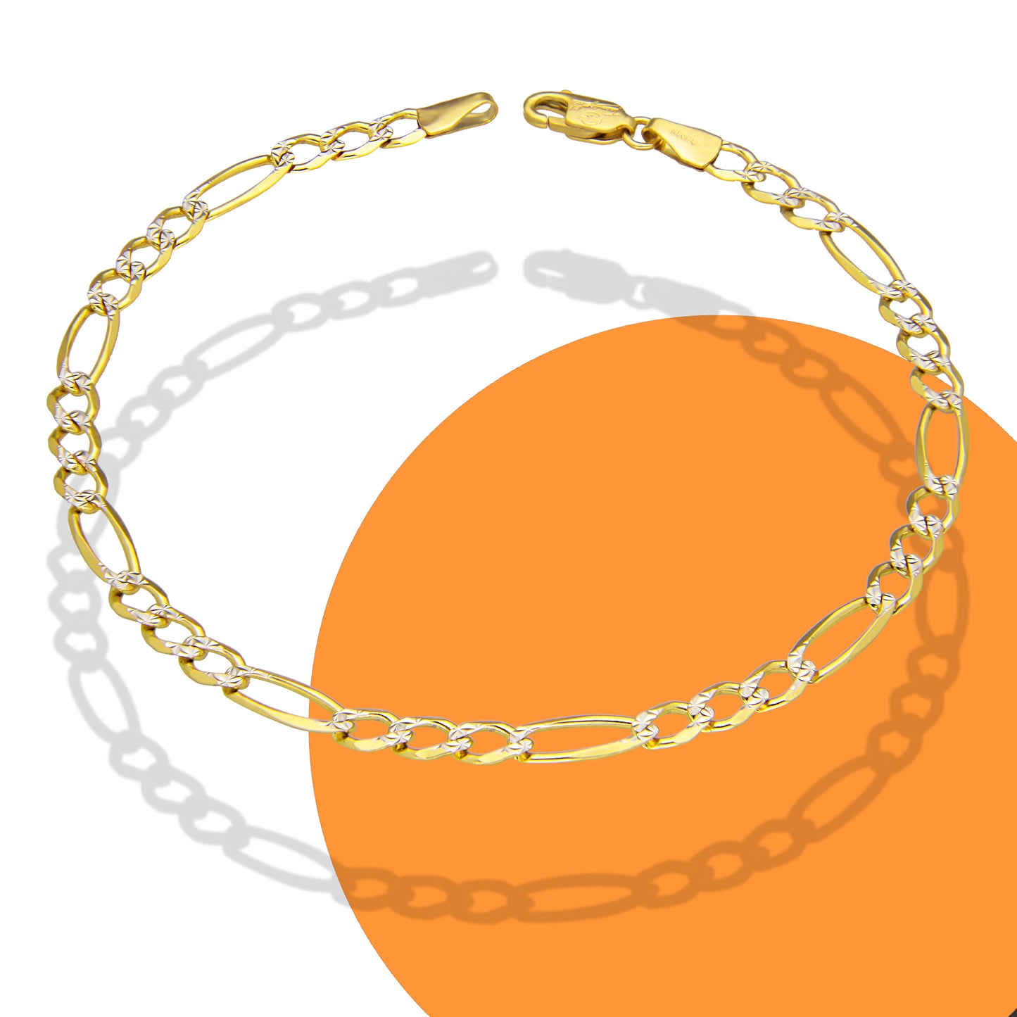 LPEPC003 Pulsera para Caballero Oro Sólido 10K Mod Fígaro 3x1 Diamantada 4 mm x 22 cm 4287314928