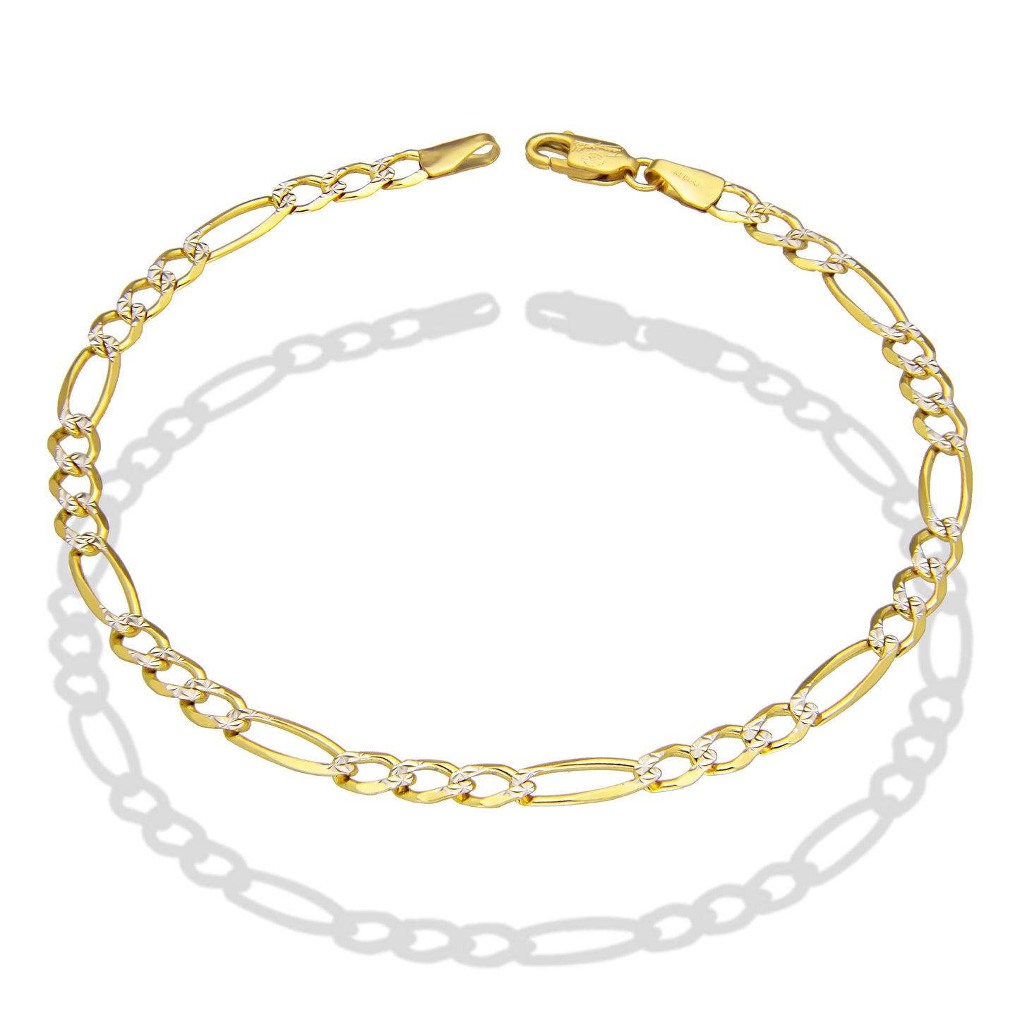 LPEPC003 Pulsera para Caballero Oro Sólido 10K Mod Fígaro 3x1 Diamantada 4 mm x 22 cm 4287314928