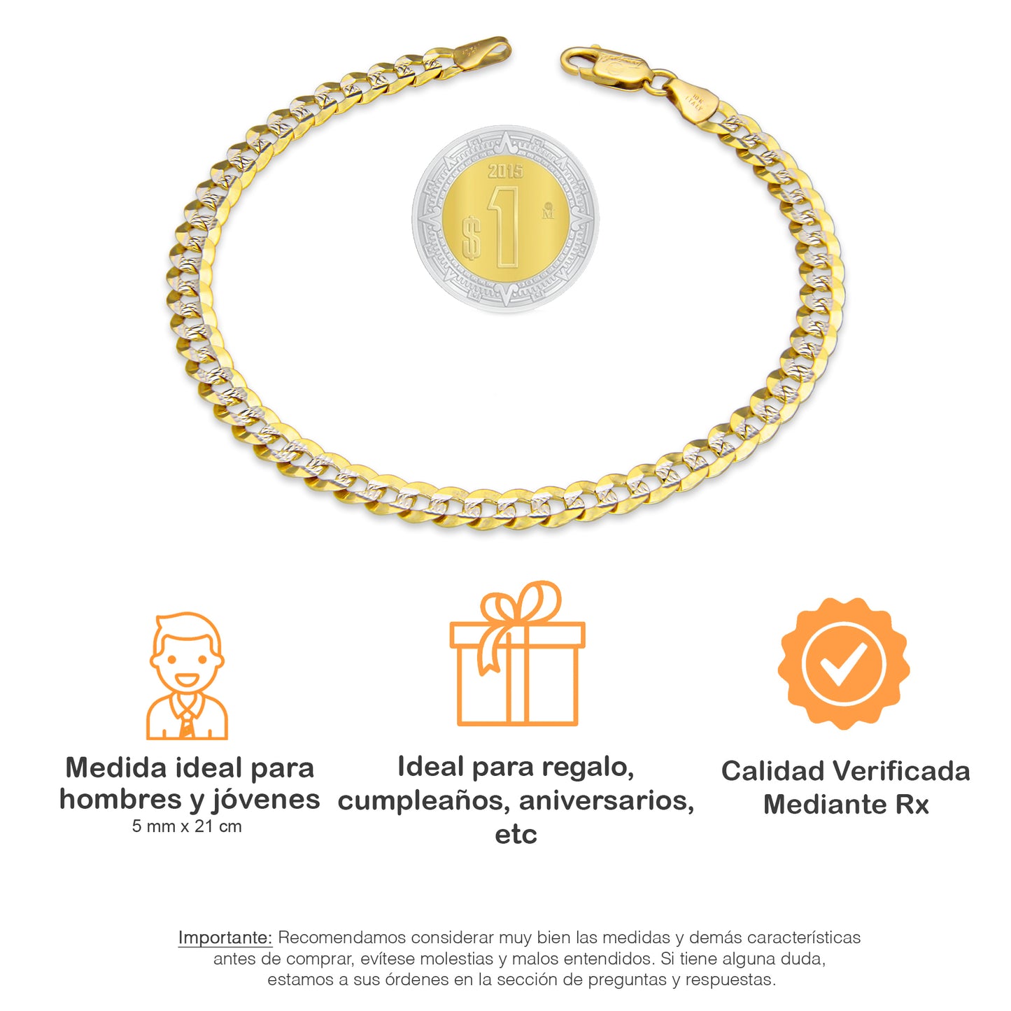 LPEPC004 Pulsera para Caballero Oro Sólido 10K Mod Cubana Americana Diamantada 5 mm x 21 cm 4287912300