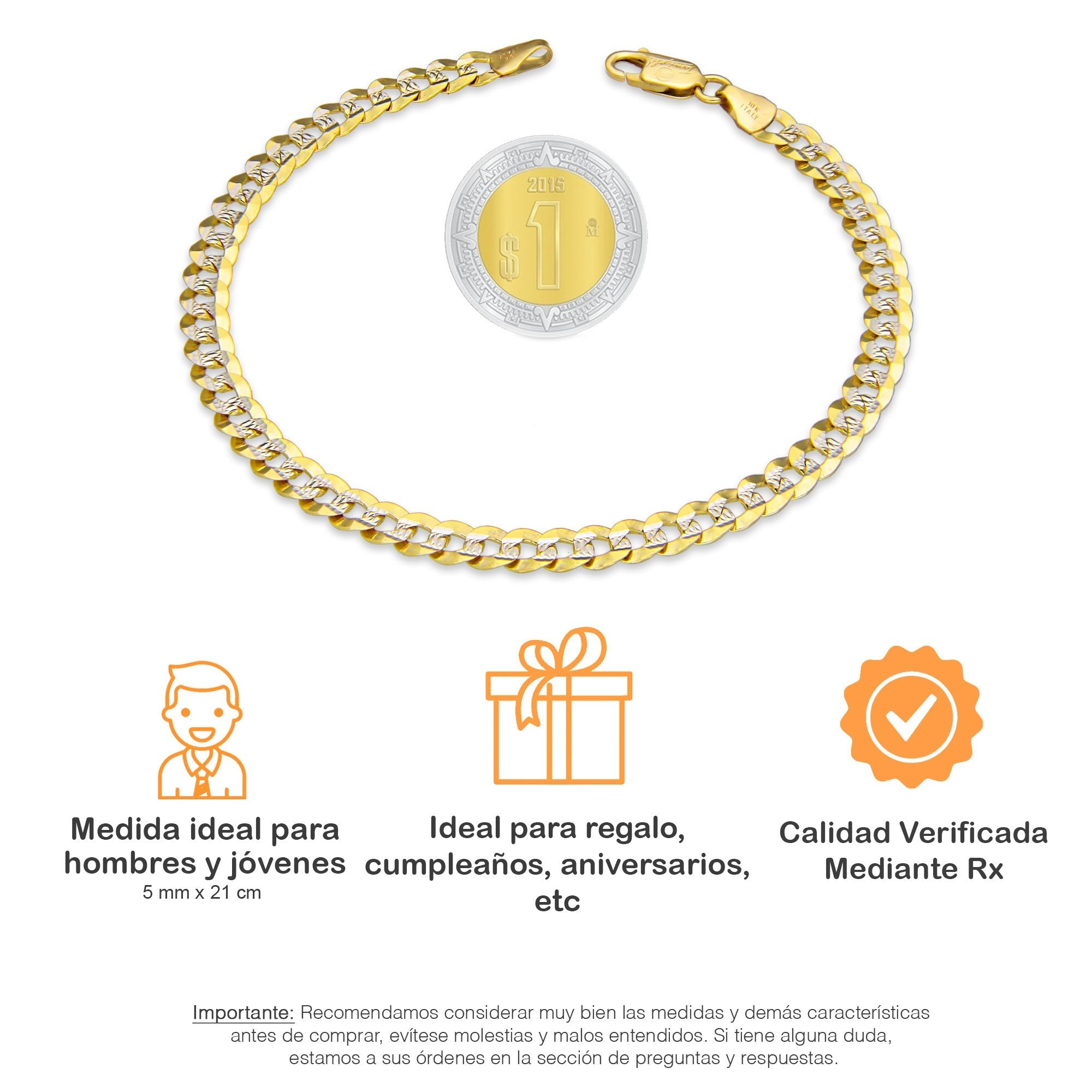 LPEPC004 Pulsera para Caballero Oro Sólido 10K Mod Cubana Americana Diamantada 5 mm x 21 cm 4287912300