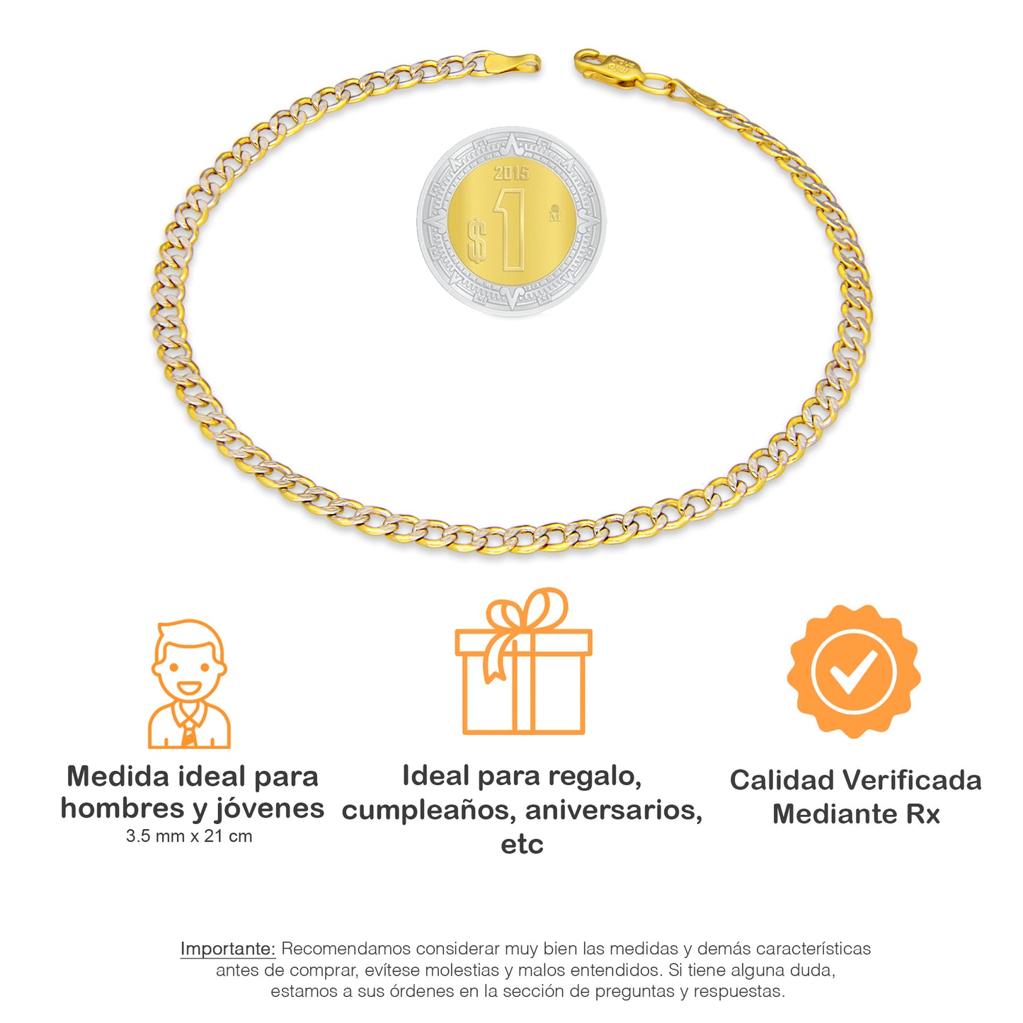 LPEPC006 Pulsera para Caballero Oro Sólido 10K Mod Fígaro 1x0 Diamantada Súper Ligera 3.5 mm x 21 cm 4287470846