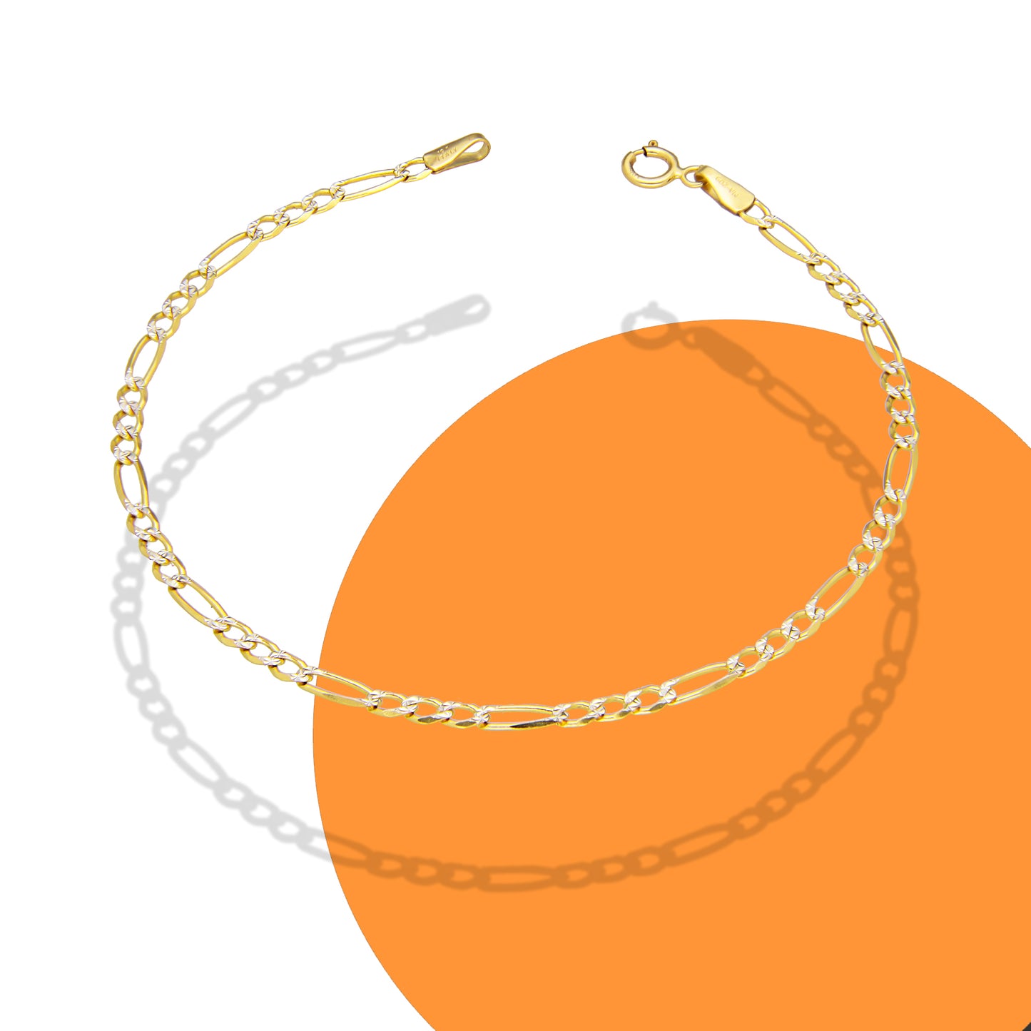 LPEPD003 Pulsera para Dama Oro Sólido 10K Mod Fígaro 3x1 Diamantada 2 mm x 18 cm 4287289196