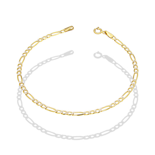 LPEPD003 Pulsera para Dama Oro Sólido 10K Mod Fígaro 3x1 Diamantada 2 mm x 18 cm 4287289196