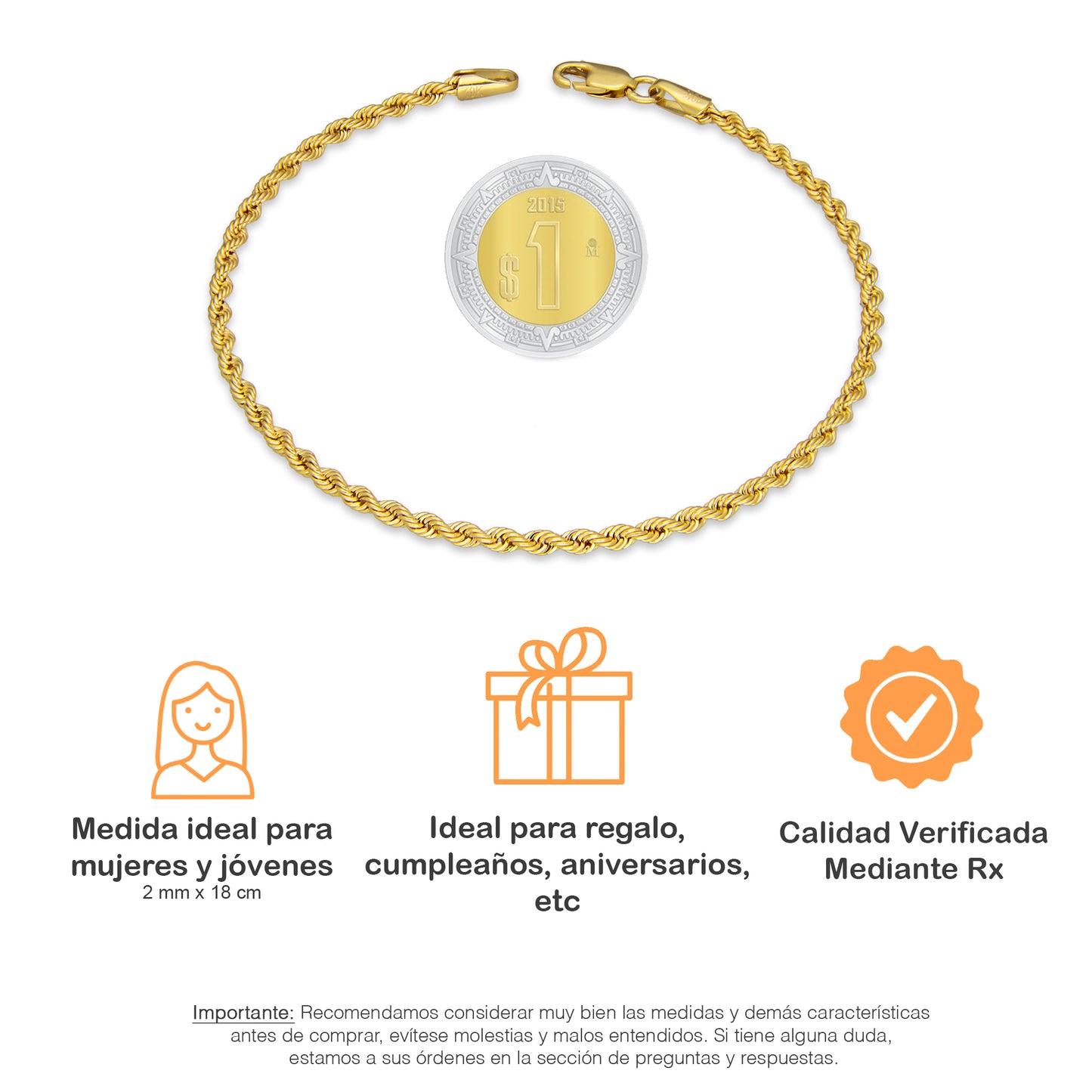 LPEPD006 Pulsera para Dama Oro Sólido 10K Mod Torsal Lisa Súper Ligera 2 mm x 18 cm 4287483716