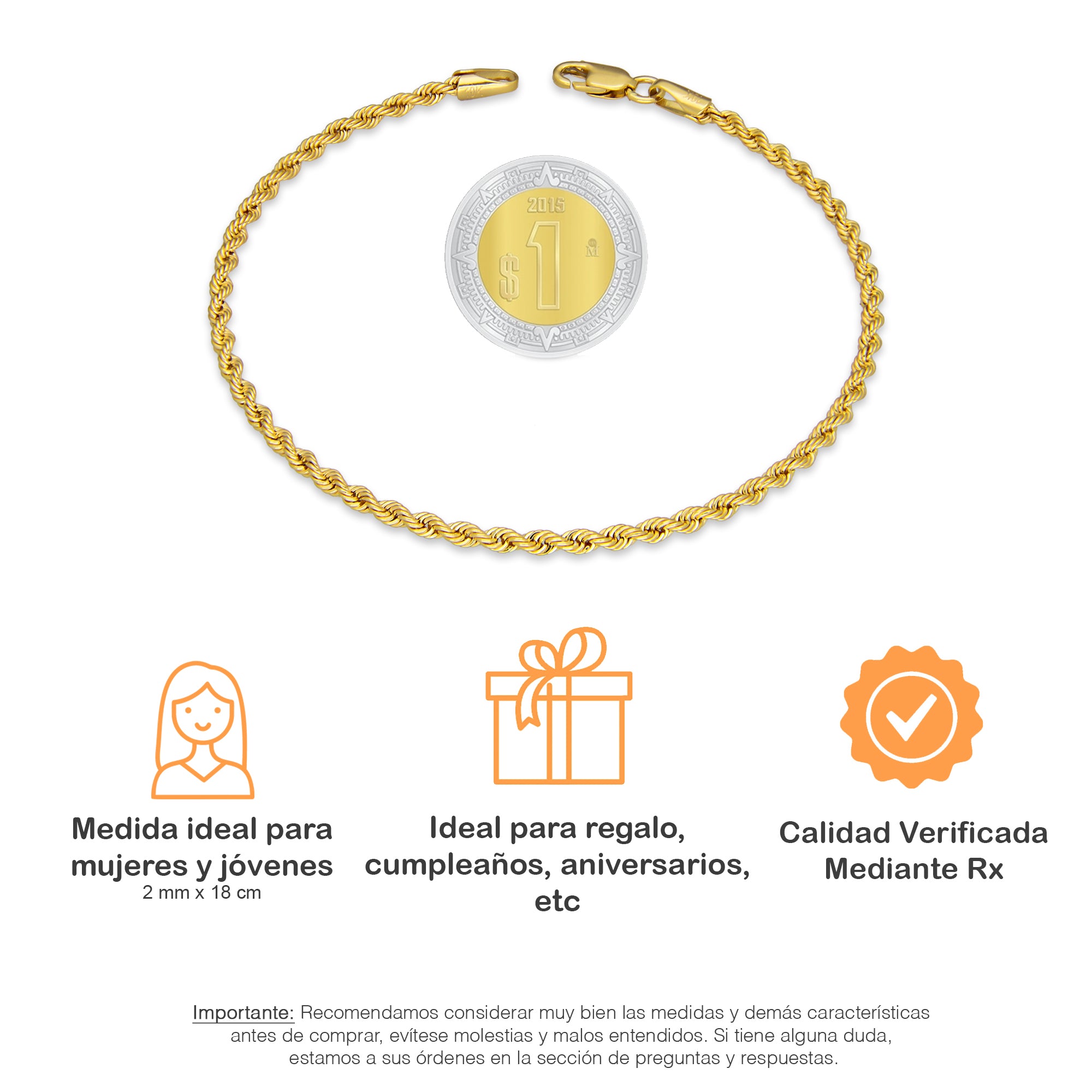 LPEPD006 Pulsera para Dama Oro Sólido 10K Mod Torsal Lisa Súper Ligera 2 mm x 18 cm 4287483716