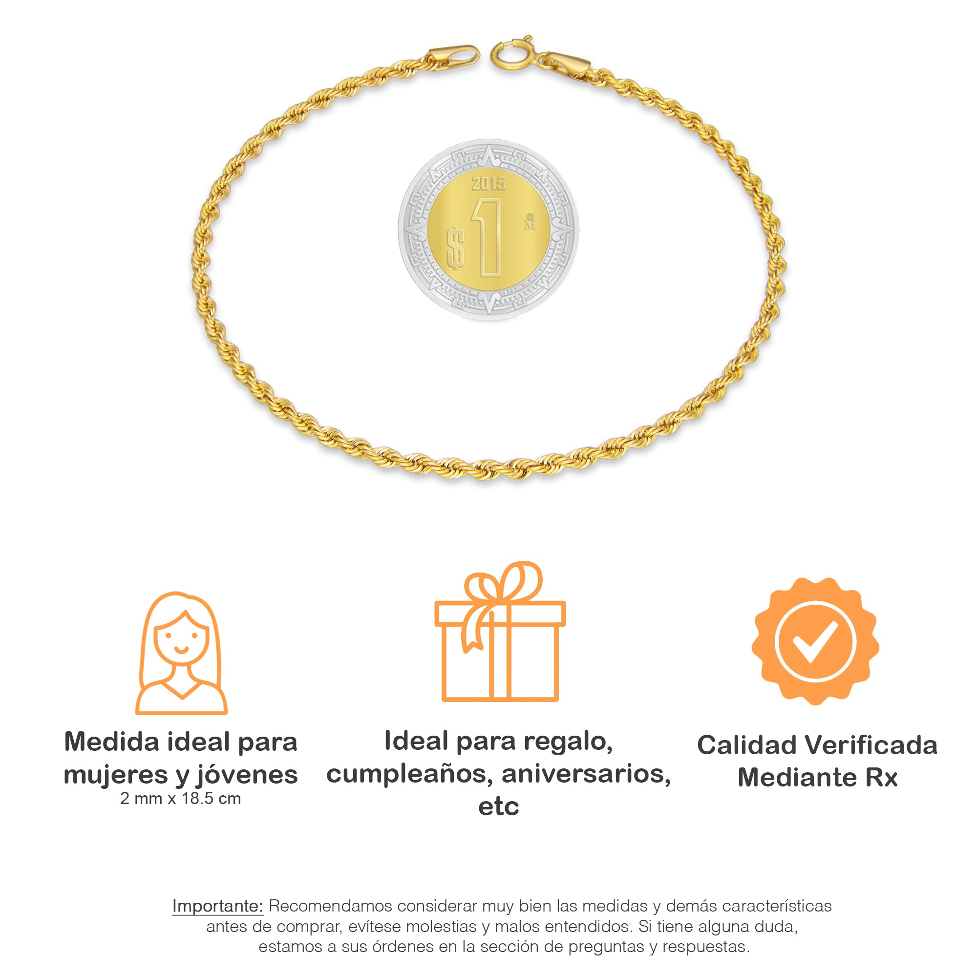 LPEPD007 Pulsera para Dama Oro Sólido 10K Mod Torsal Lisa Súper Ligera 2 mm x 18.5 cm 4287743068