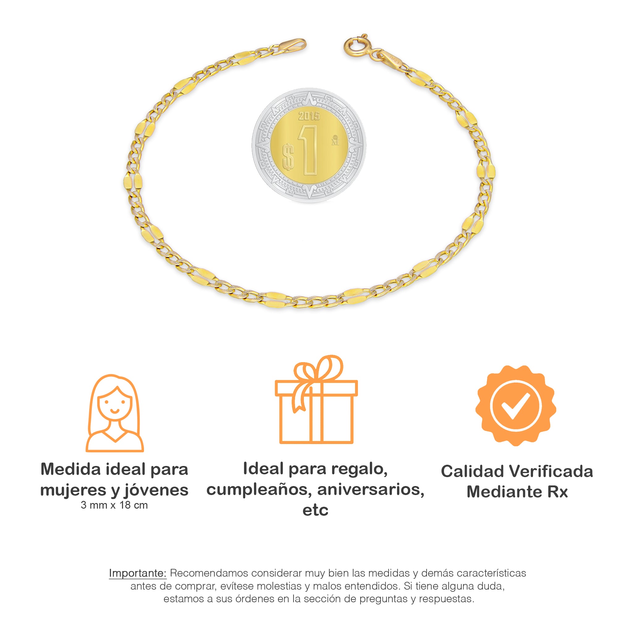 LPEPD010 Pulsera para Dama Oro Sólido 10K Mod Ancla Lisa Forjada 3*1 Súper Ligera 3 mm x 18 cm 4287263132