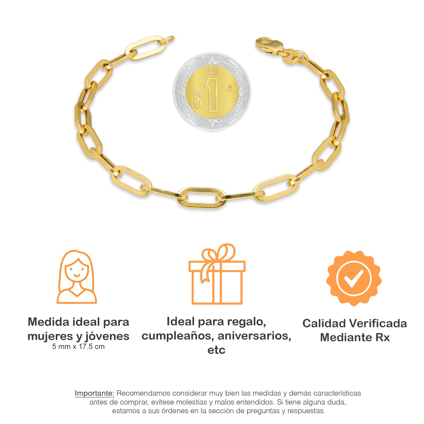 LPEPD011 Pulsera para Dama Oro Sólido 10K Mod Clip Súper Ligera 5 mm x 17.5 cm 4286630458