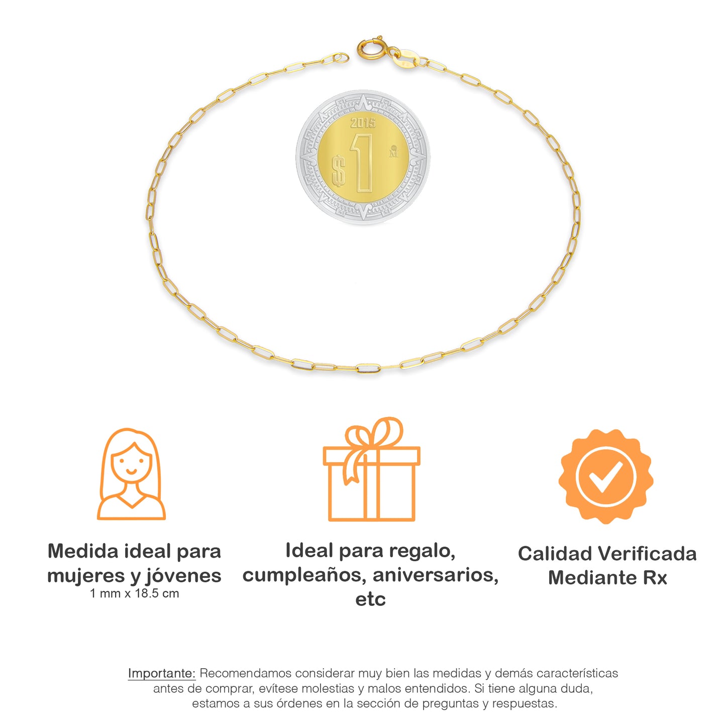 LPEPD016 Pulsera para Dama Oro Sólido 10K Mod Clip Súper Ligera 1 mm x 18.5 cm 4287263098