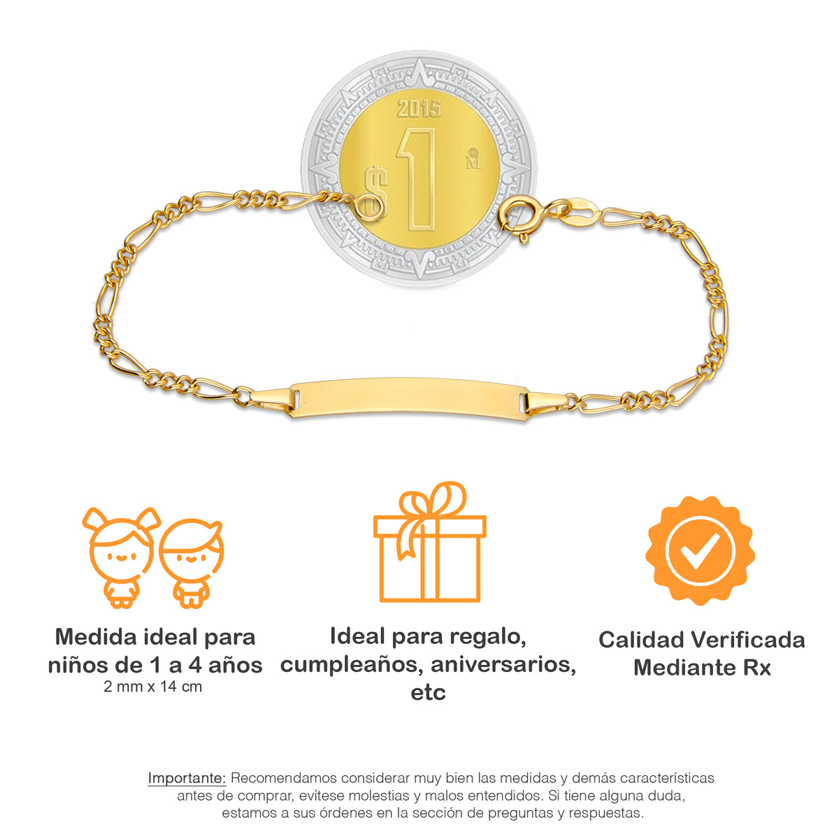 LPEPN001 Pulsera Esclava Oro Sólido 10K Mod Fígaro 3*1 Diam 2 mm x 14 cm