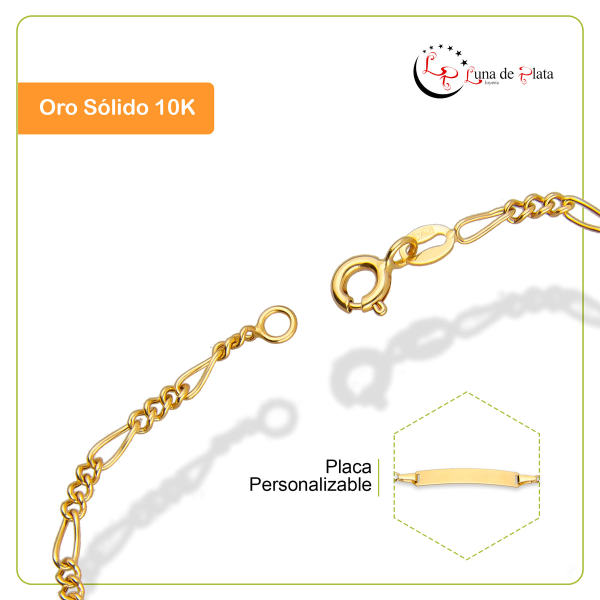 LPEPN001 Pulsera Esclava Oro Sólido 10K Mod Fígaro 3*1 Diam 2 mm x 14 cm