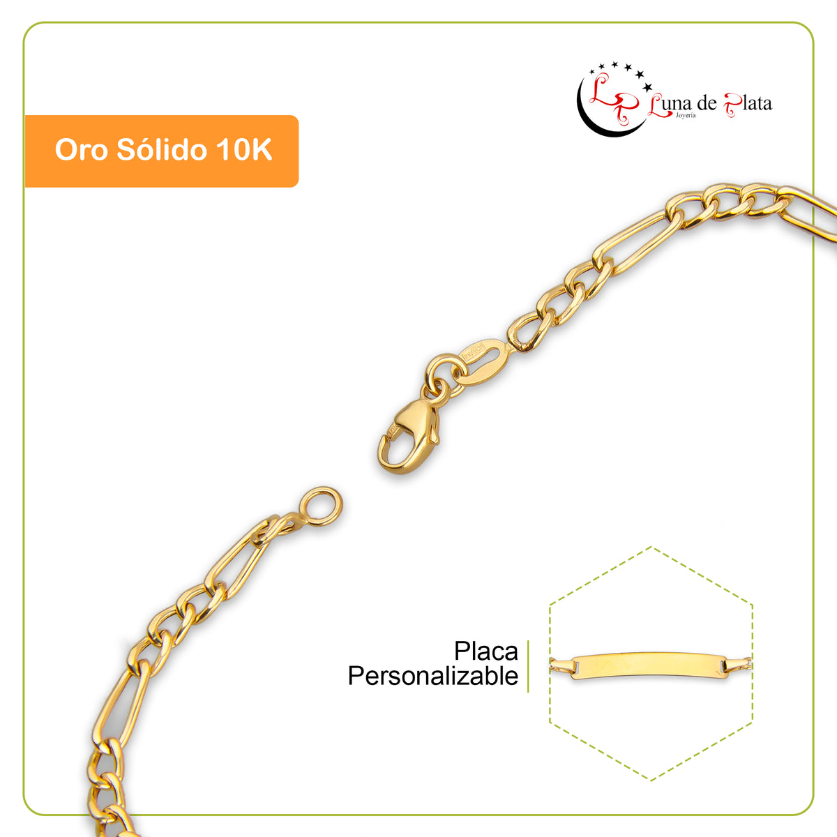 LPEPN002 Pulsera Esclava Oro Sólido 10K Mod Fígaro 3*1 Diam 3 mm x 16 cm