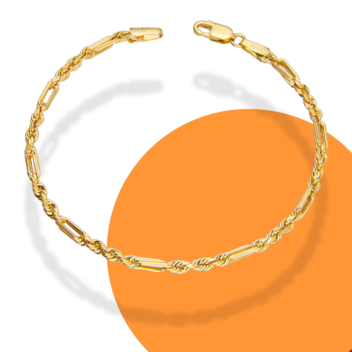 LPEPN004 Pulsera Oro Sólido 10K Mod Torsal Fígaro 2.5 mm x 16 cm
