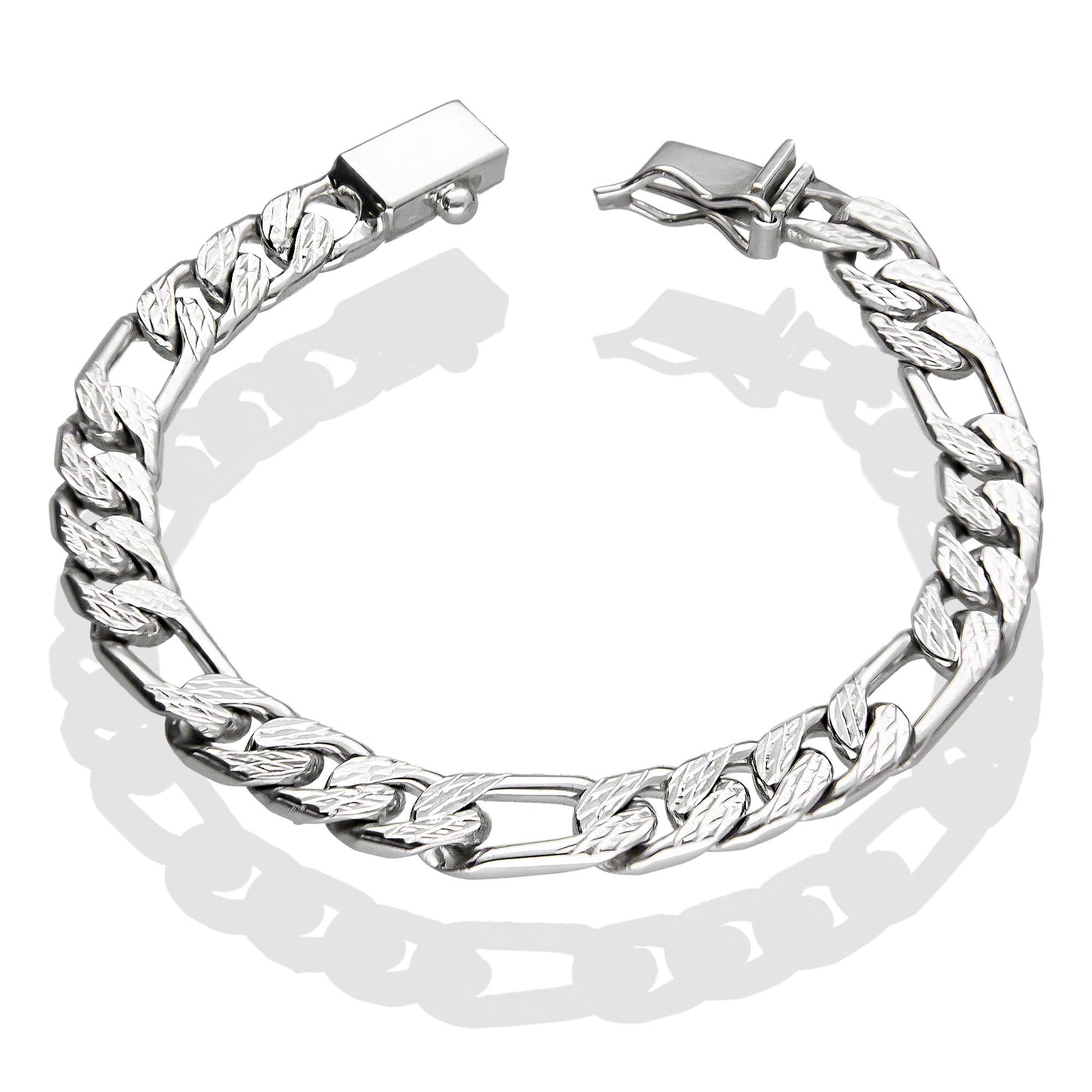 LPPC022 Pulsera Fígaro 3x1 Diamantada 8.6 mm x 20 cm en Plata Ley .925 1362117693