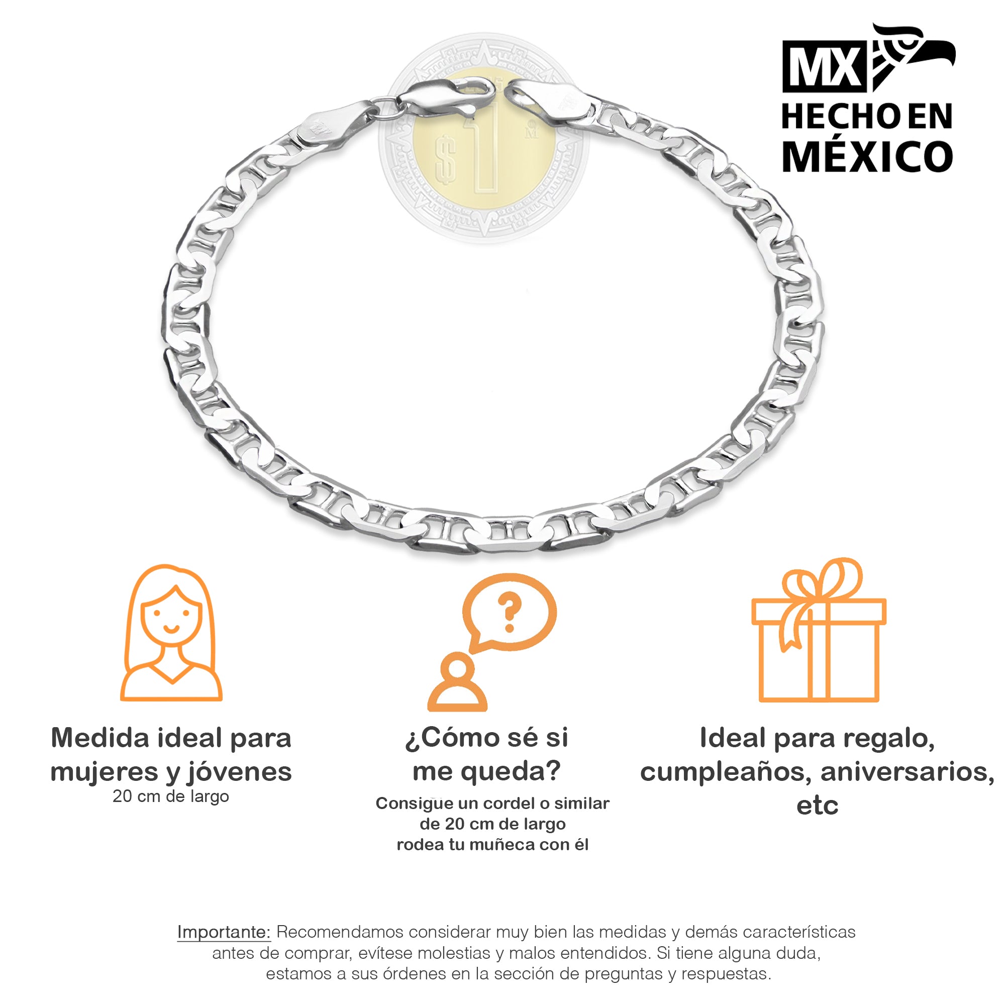 LPPC031 Pulsera Gussi 5 mm x 20 cm Plata Ley .925 Taxco Gro 1369974180