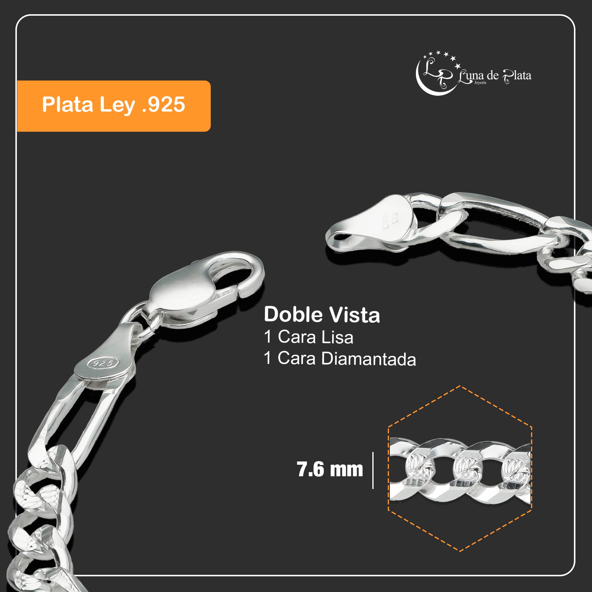 LPPC064 Esclava Mod Figaro 3X1 7.6 mm x 22 cm  en Plata Ley .925 1511521151
