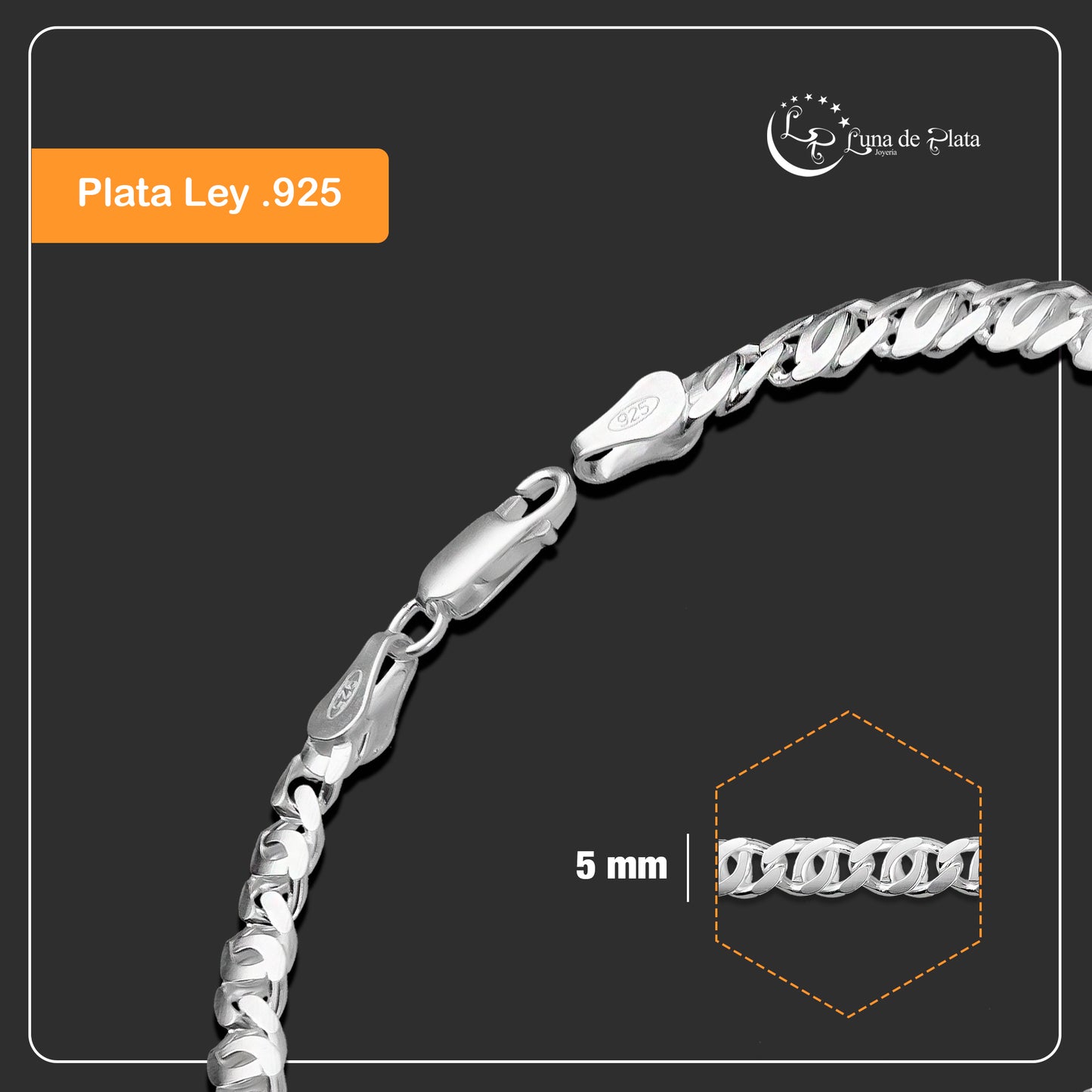 LPPC070 Pulsera Tejido Egipcio 5 mm x 20 cm Plata Ley .925 1693455459