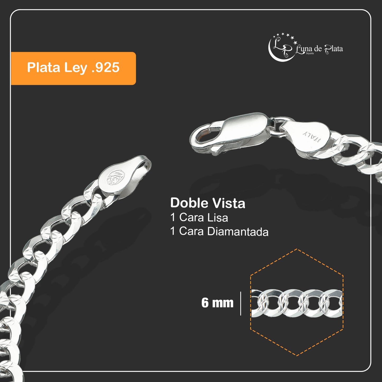 LPPC075 Pulsera Eslabon Circular CD IT 6 mm x 20.5 cm En Plata .925 2632545330