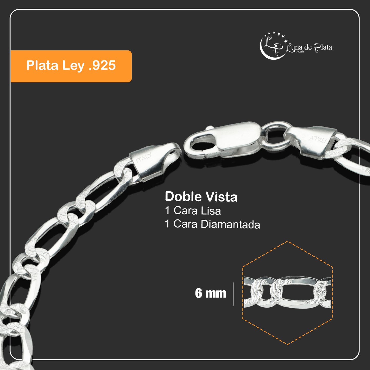 LPPC076 Pulsera Eslabon 1x1 Diam CD IT 6 mm x 21 cm En Plata .925 2632242890