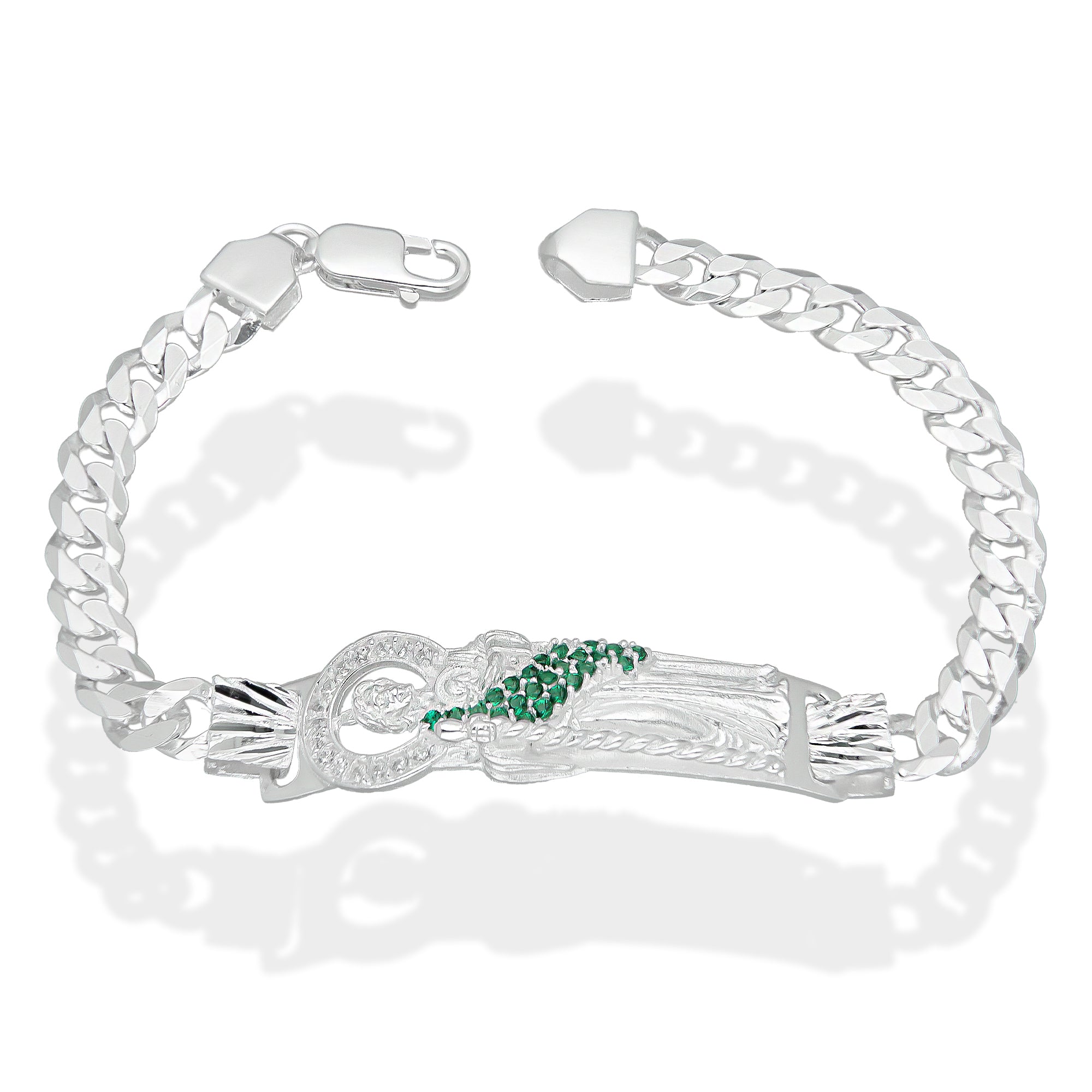 LPPC087-19 Pulsera Esclava San Judas Con Eslabones Cubano Americano 7 mm x 19 cm en Plata .925