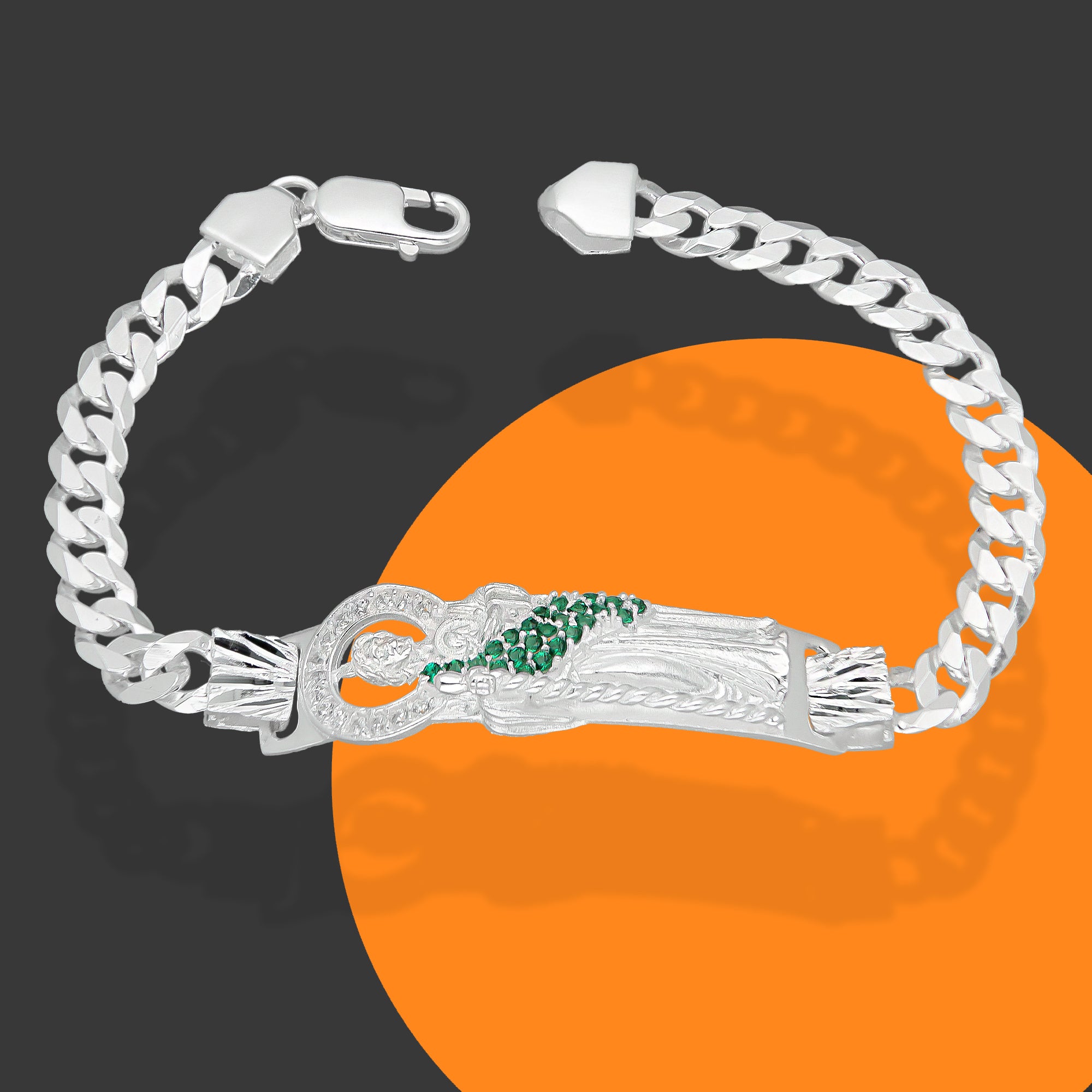 LPPC087-20 Pulsera Esclava San Judas Con Eslabones Cubano Americano 7 mm x 20 cm en Plata .925