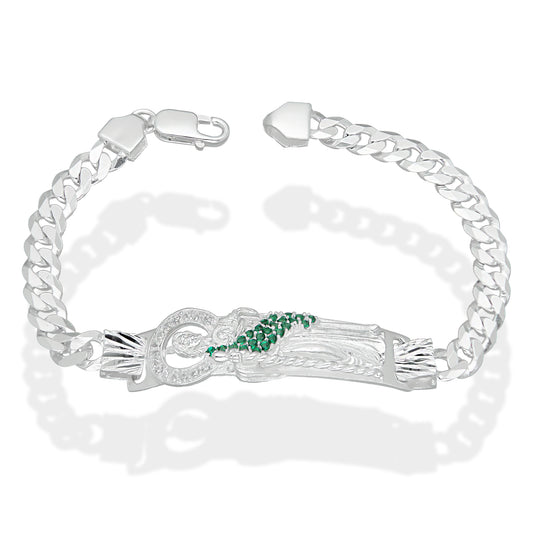 LPPC087-21 Pulsera Esclava San Judas Con Eslabones Cubano Americano 7 mm x 21 cm en Plata .925