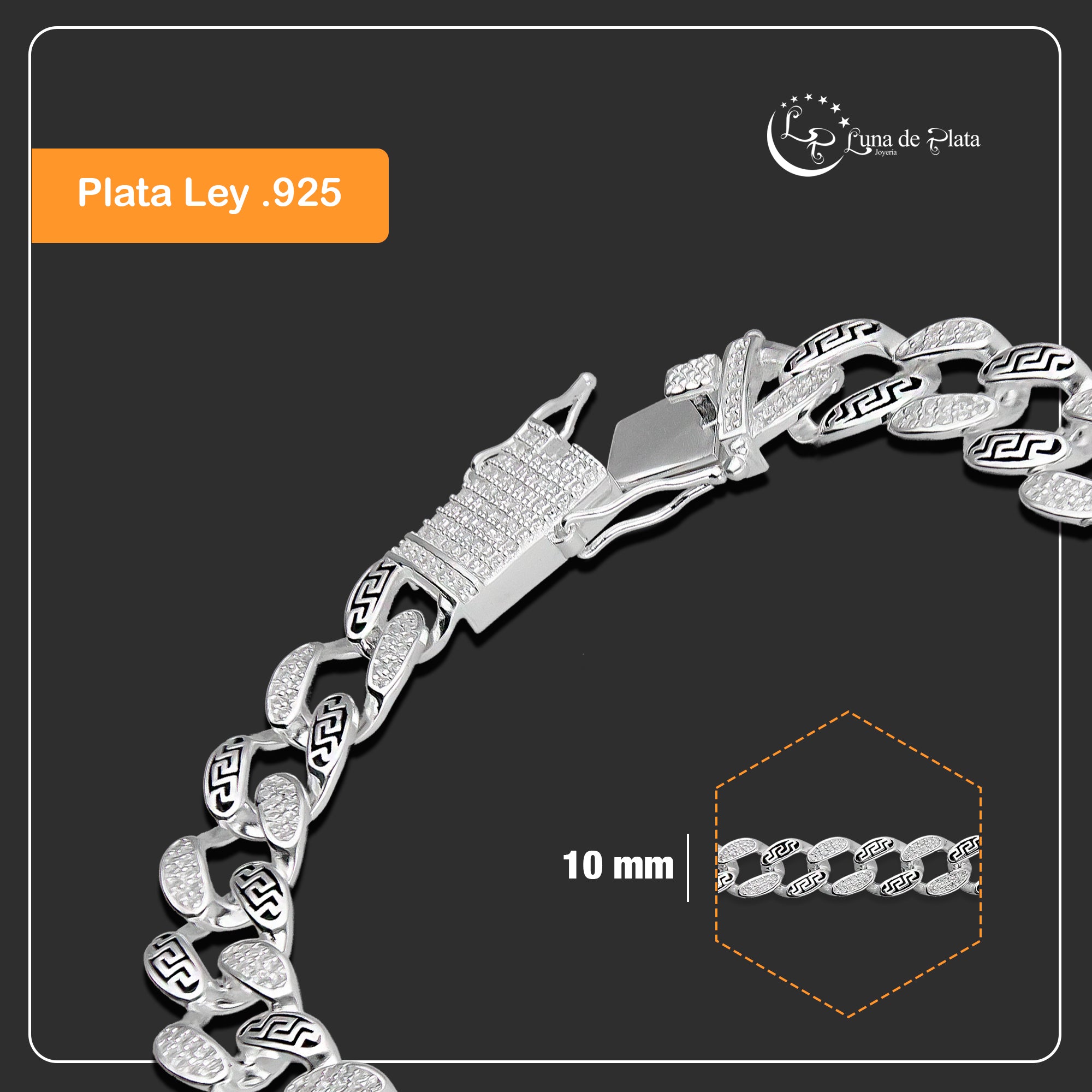 LPPC087 Pulsera Grecas 10 mm x 19 cm en Plata Ley .925