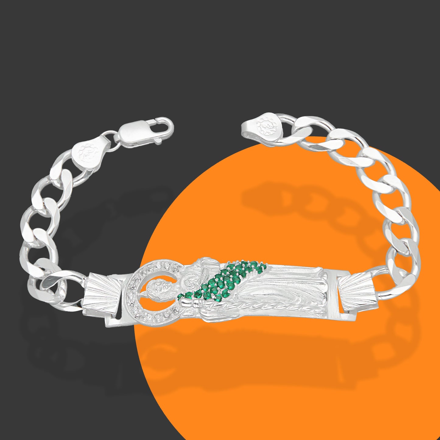 LPPC088-19 Pulsera Esclava San Judas Con Eslabones Cubano Americano 9 mm x 19 cm en Plata .925