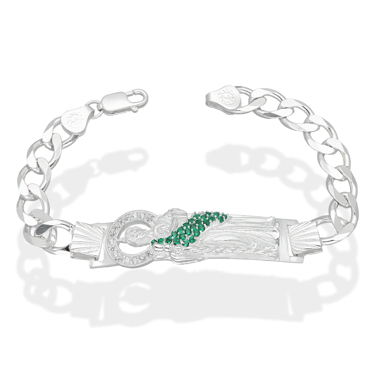 LPPC088-19 Pulsera Esclava San Judas Con Eslabones Cubano Americano 9 mm x 19 cm en Plata .925