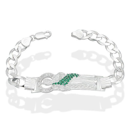 LPPC088-19 Pulsera Esclava San Judas Con Eslabones Cubano Americano 9 mm x 19 cm en Plata .925