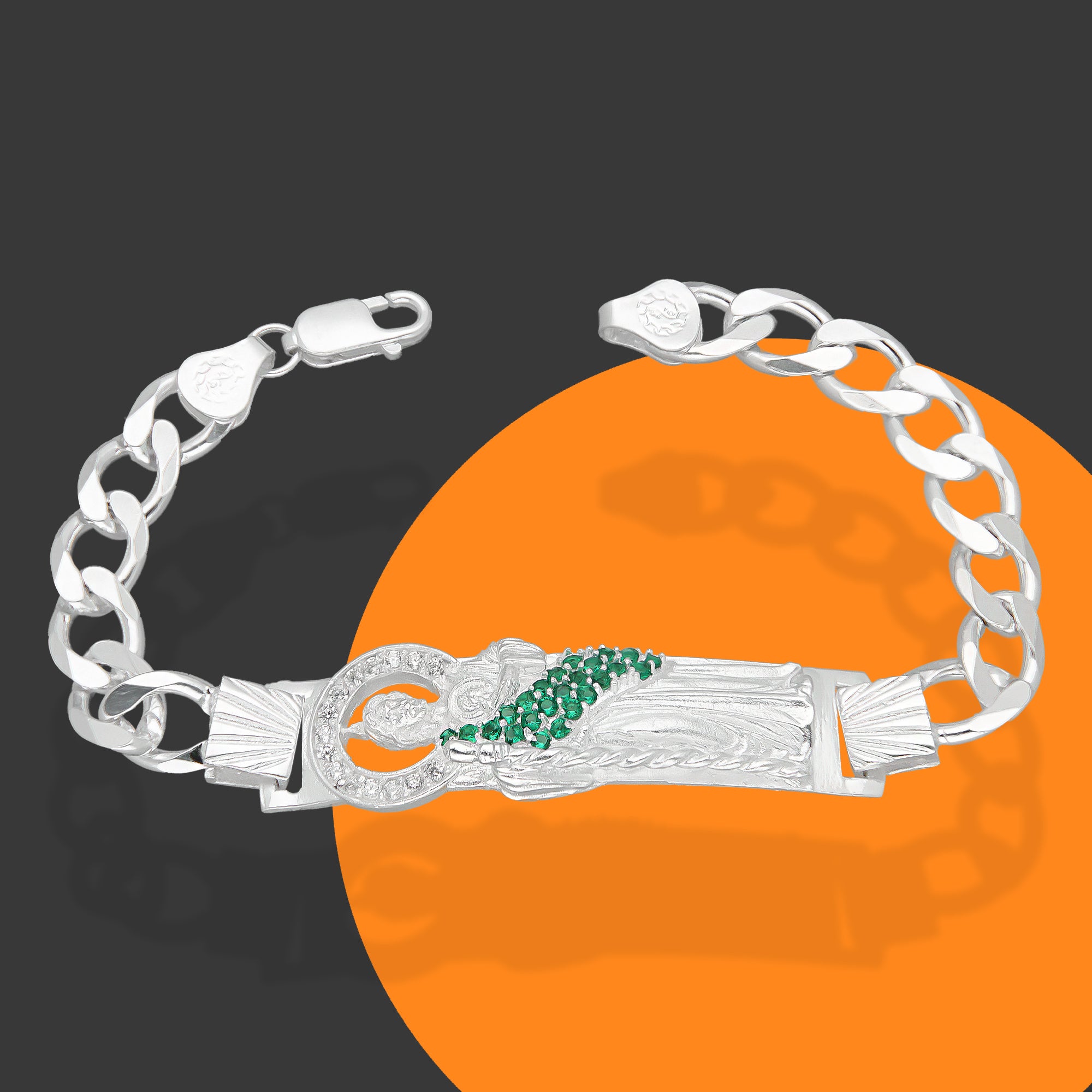 LPPC088-20 Pulsera Esclava San Judas Con Eslabones Cubano Americano 9 mm x 20 cm en Plata .925