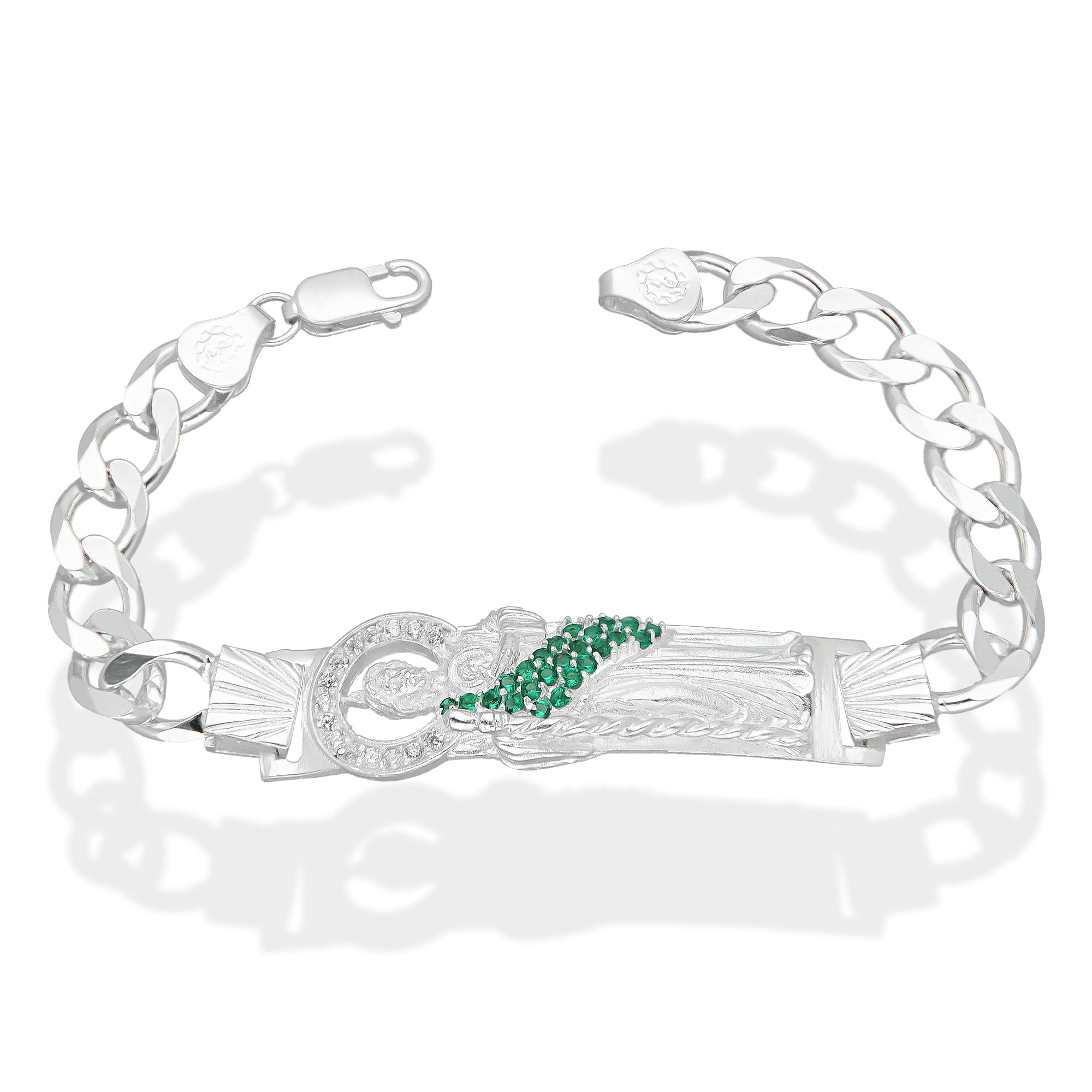 LPPC088-20 Pulsera Esclava San Judas Con Eslabones Cubano Americano 9 mm x 20 cm en Plata .925